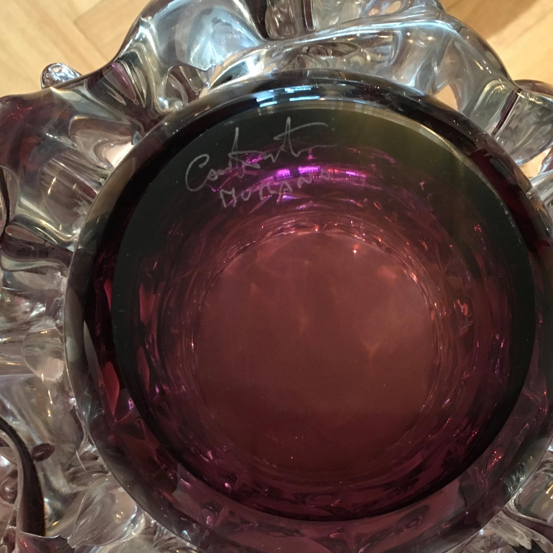 Pair of Signed Costantini, Purple Murano Glass Rostrati Vases 2