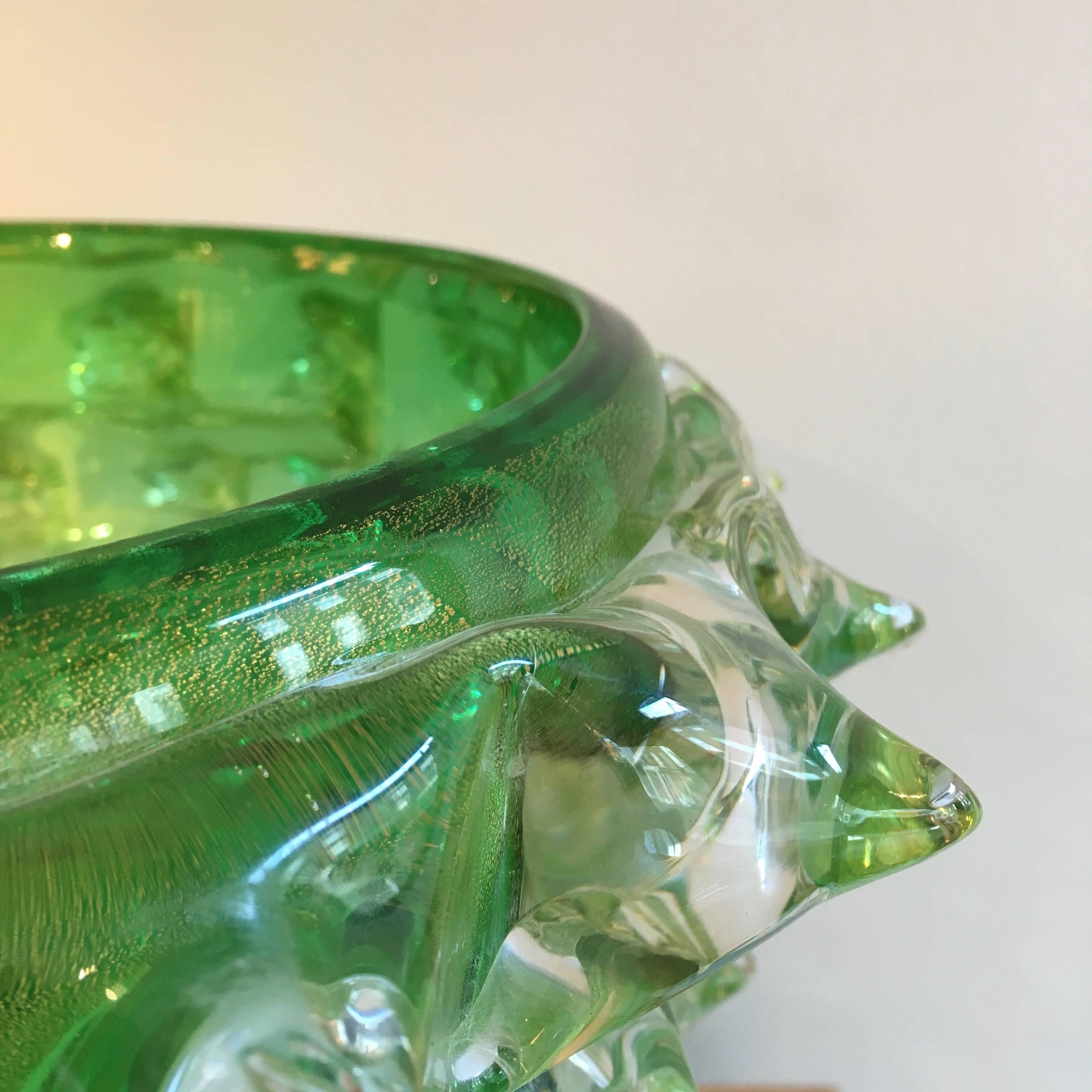 Pair of Signed Costantini, Green Murano Rostrati Vases For Sale 3