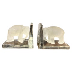 Pair of Signed Crystal Elephant Bookends