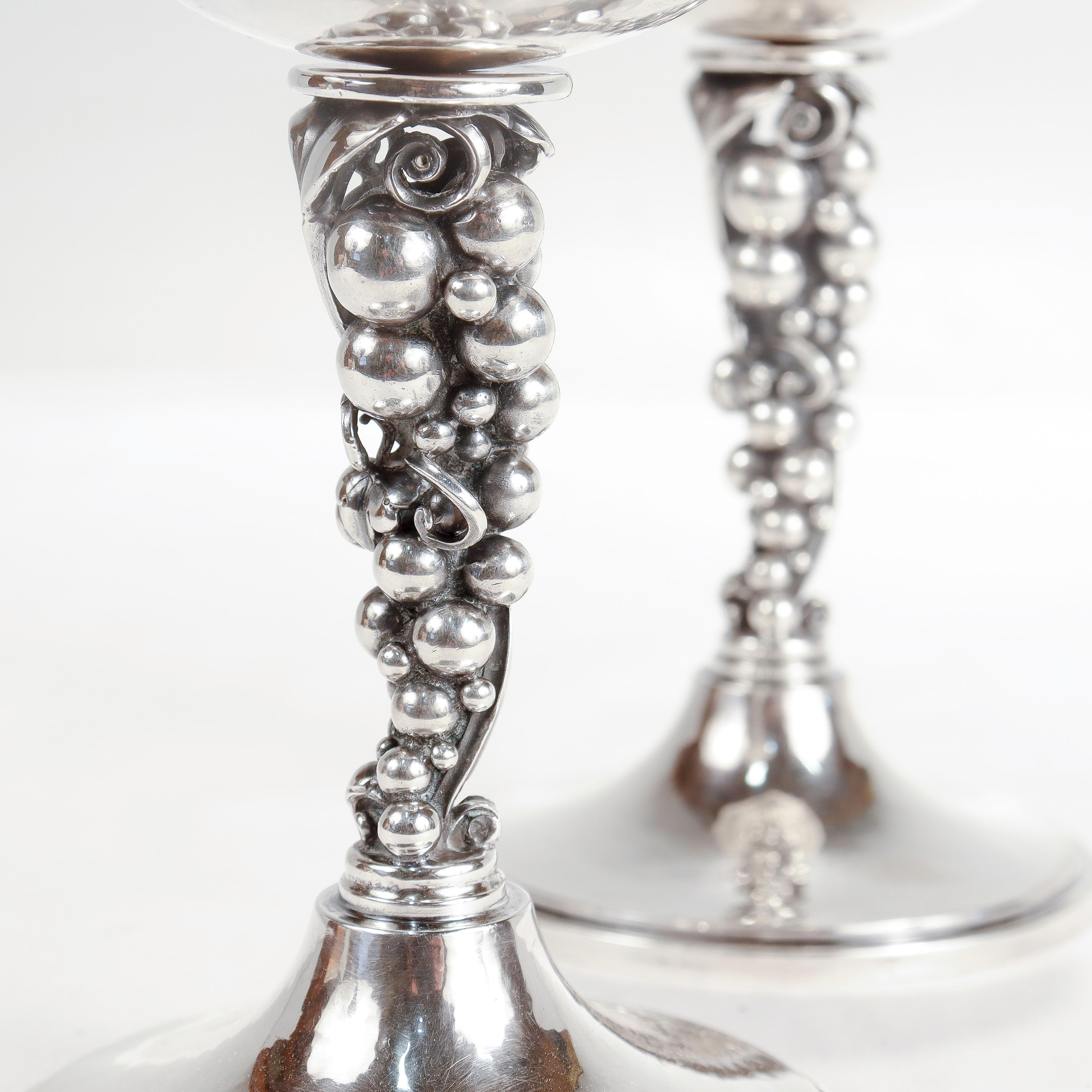 Pair of Signed Danish Modern Sterling Silver Grapes Candlesticks by Aage Weimar For Sale 5