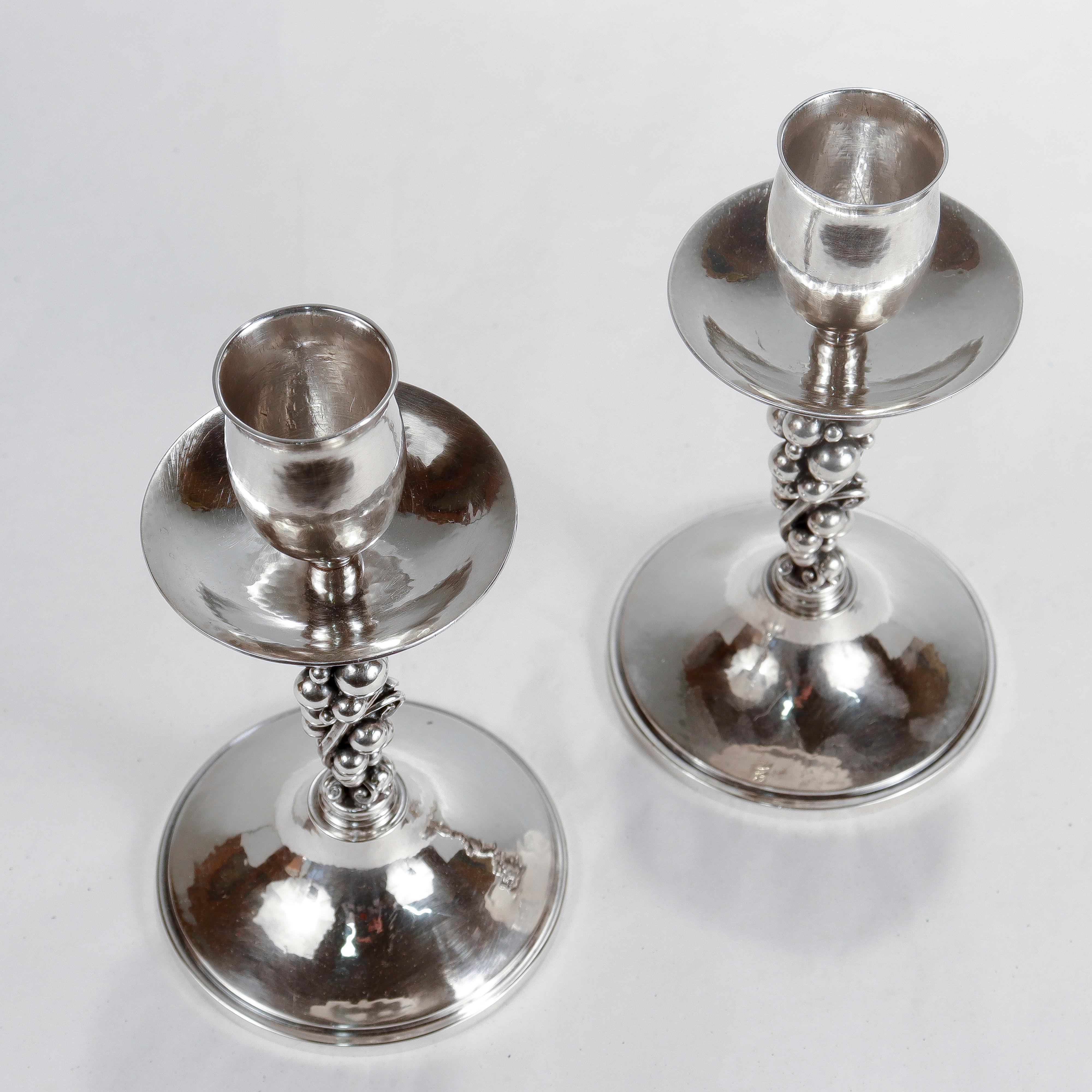 Pair of Signed Danish Modern Sterling Silver Grapes Candlesticks by Aage Weimar For Sale 6