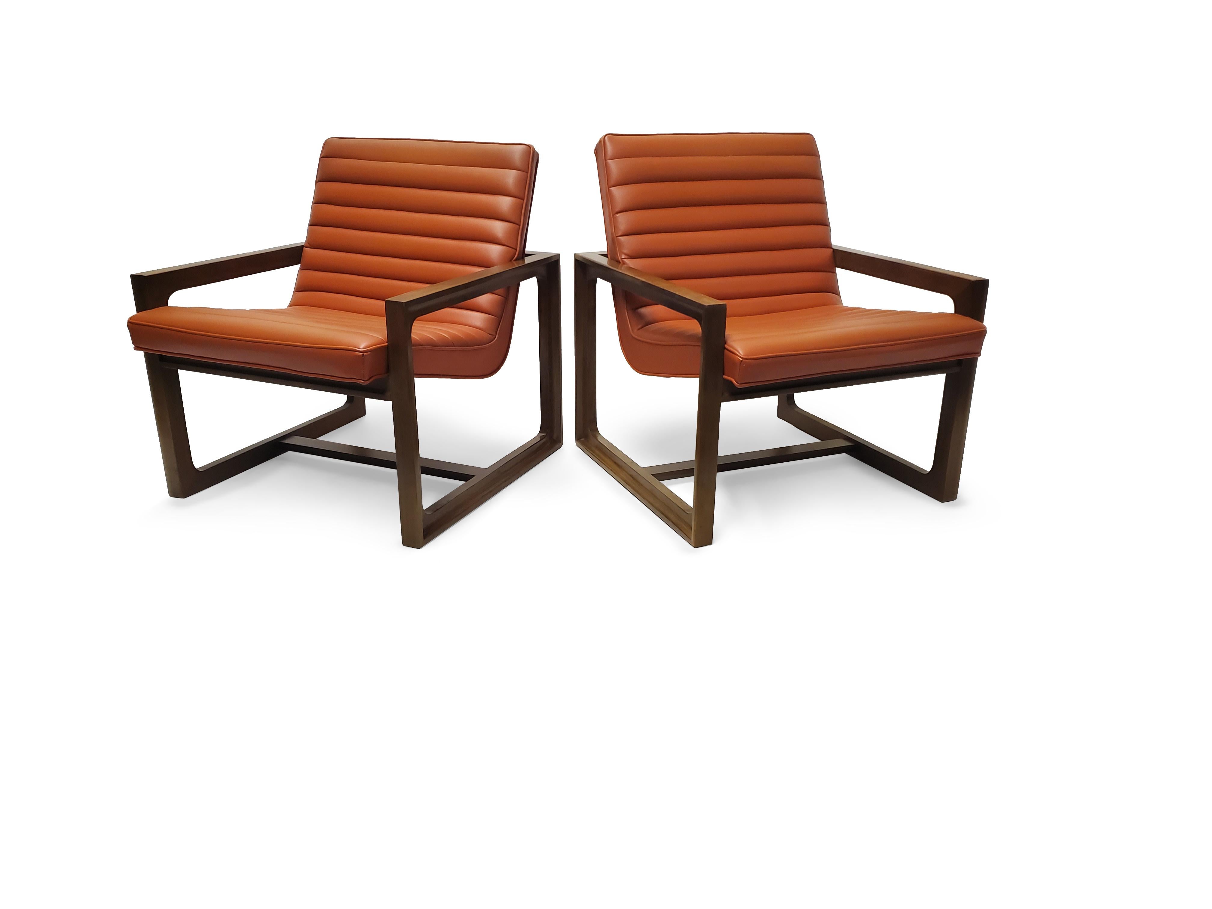 Pair of Signed Drexel Walnut Frame Floating Lounge Chairs  For Sale 4