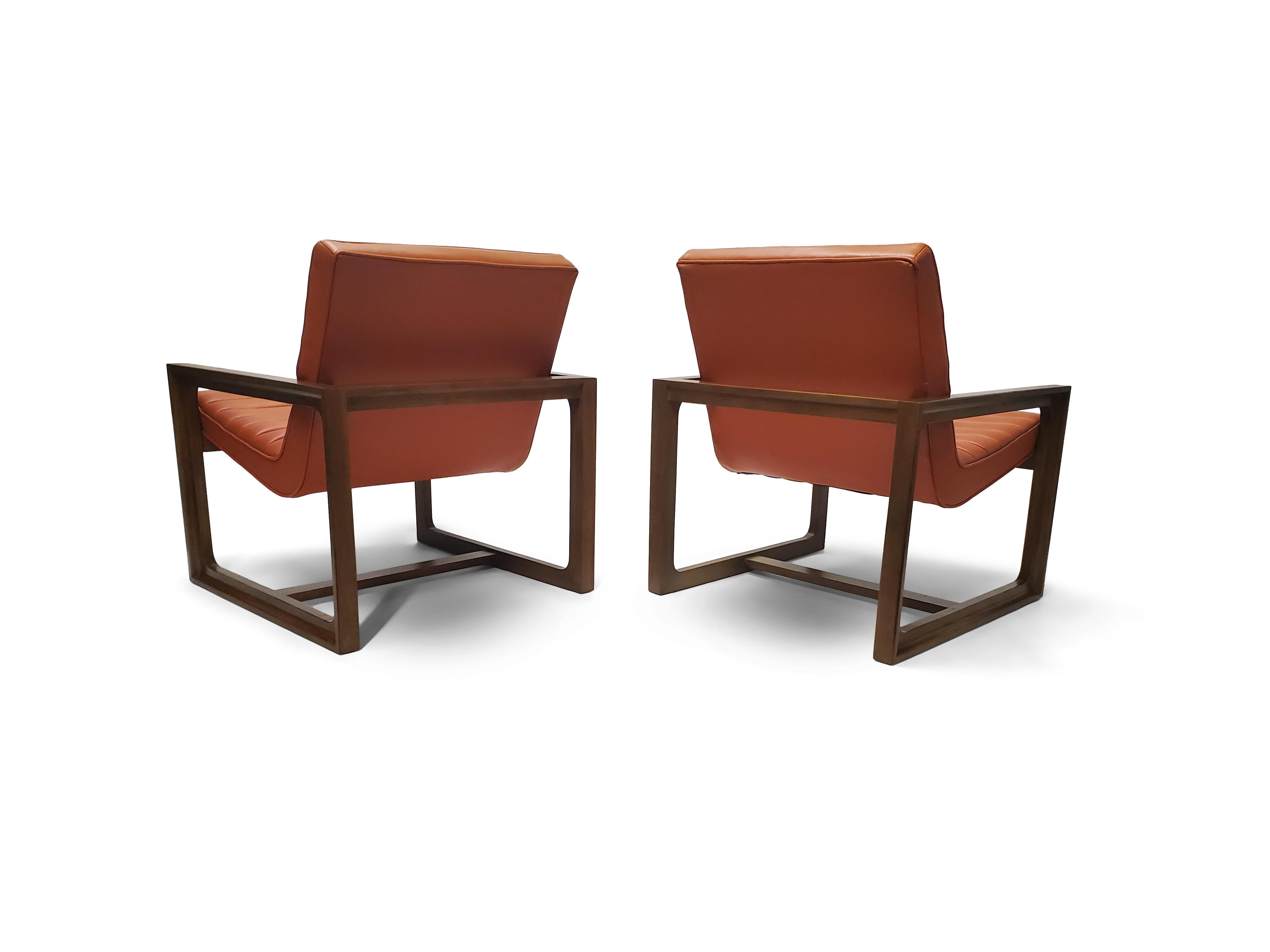 Pair of Signed Drexel Walnut Frame Floating Lounge Chairs  For Sale 1