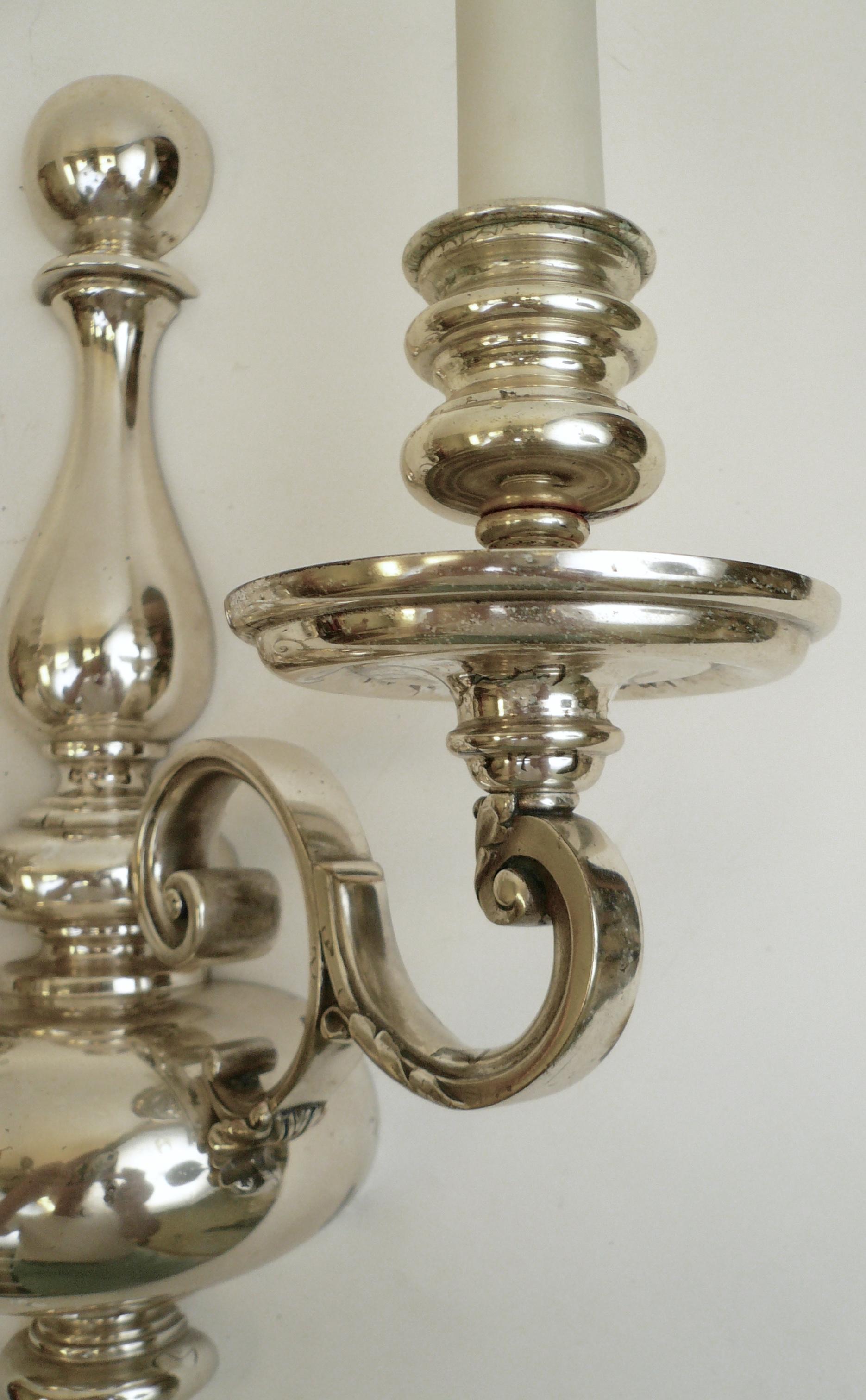 Silvered Pair of Signed E. F. Caldwell Georgian Style Silver Two-Light Sconces