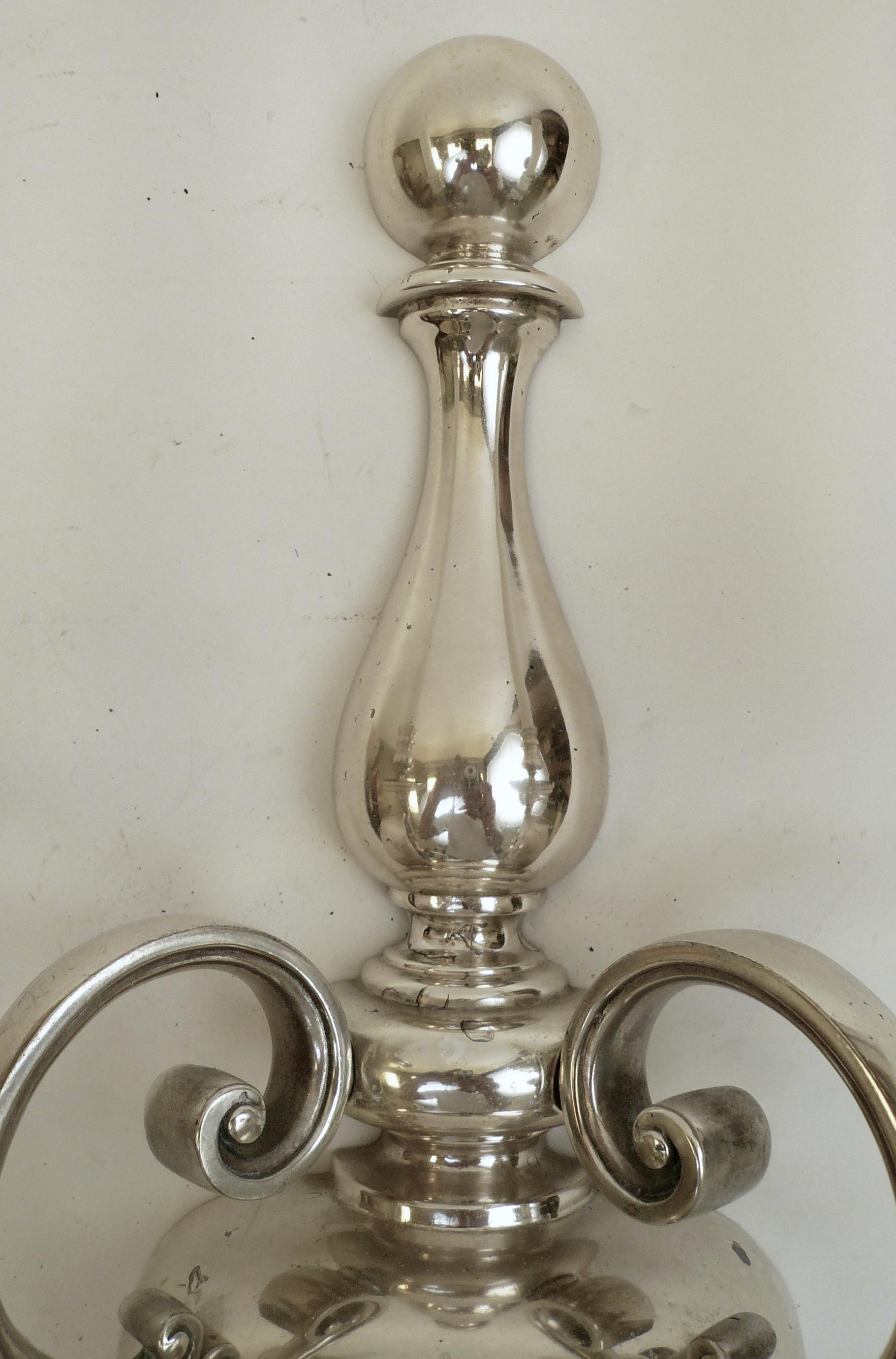Pair of Signed E. F. Caldwell Georgian Style Silver Two-Light Sconces In Excellent Condition In Pittsburgh, PA