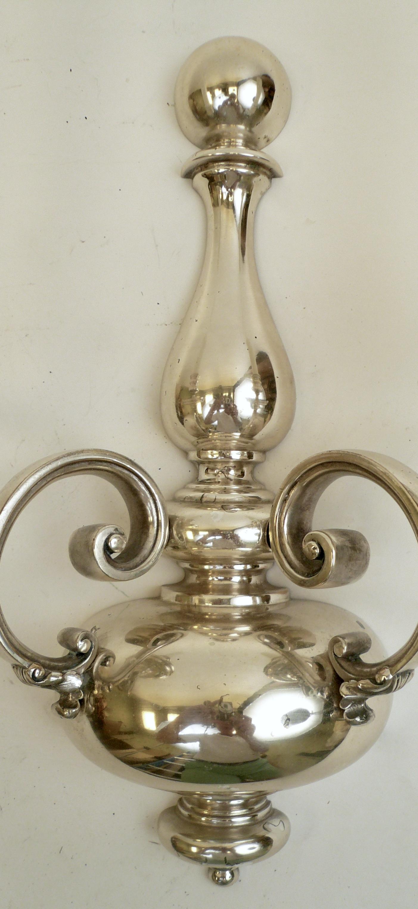 20th Century Pair of Signed E. F. Caldwell Georgian Style Silver Two-Light Sconces
