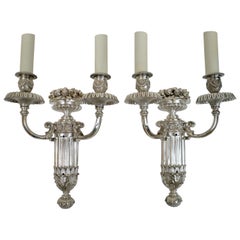 Pair of Signed E. F. Caldwell Slivered Bronze Two-Light Sconces