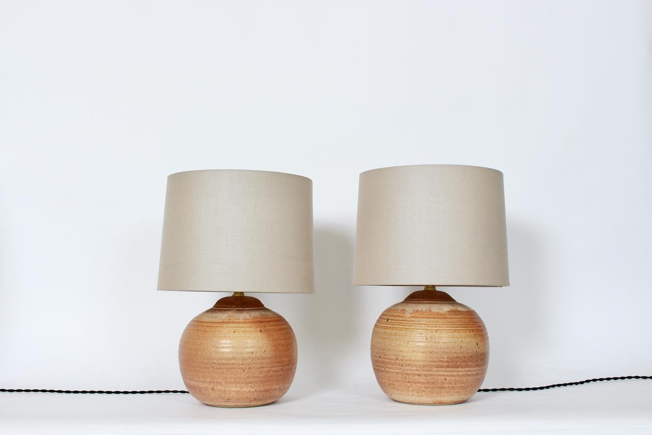 Pair of Signed Earthen Art Studio Stoneware Table Lamps, 1988 13
