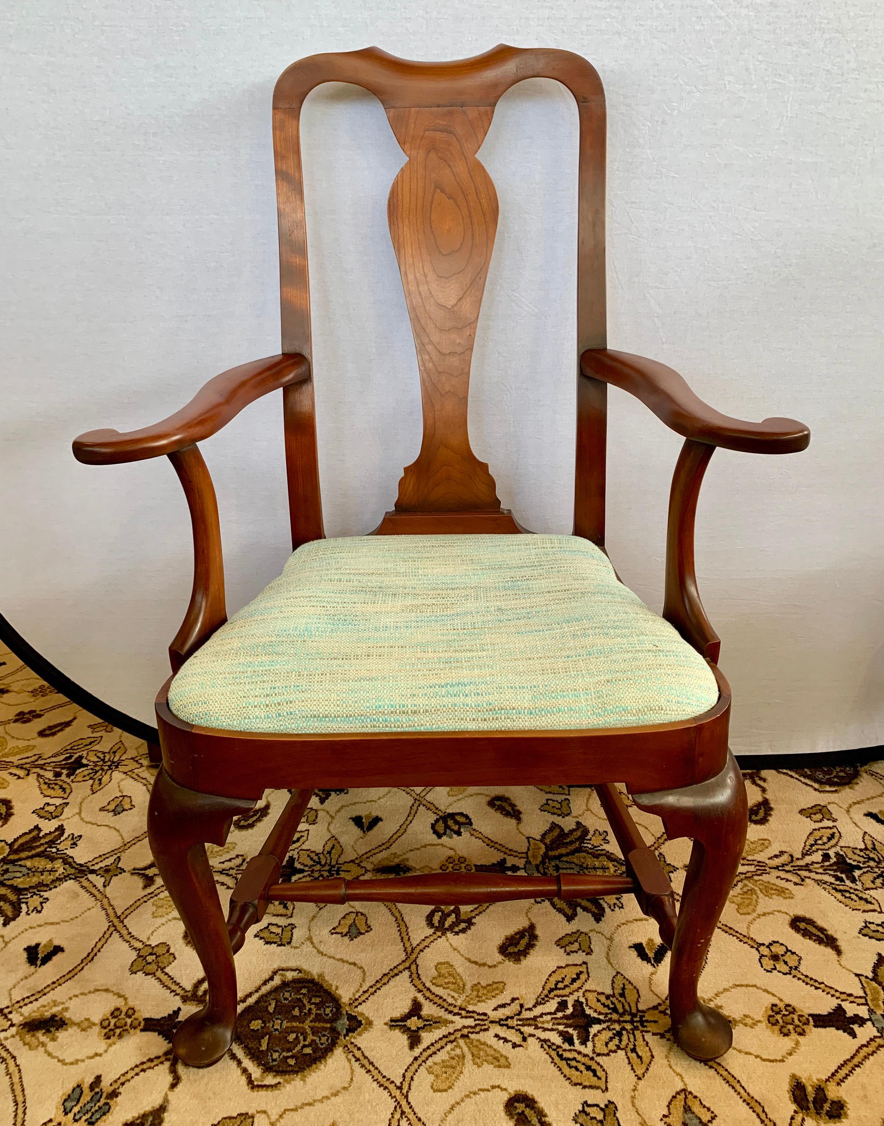 Queen Anne Pair of Signed Eldred Cherry Wood Armchairs
