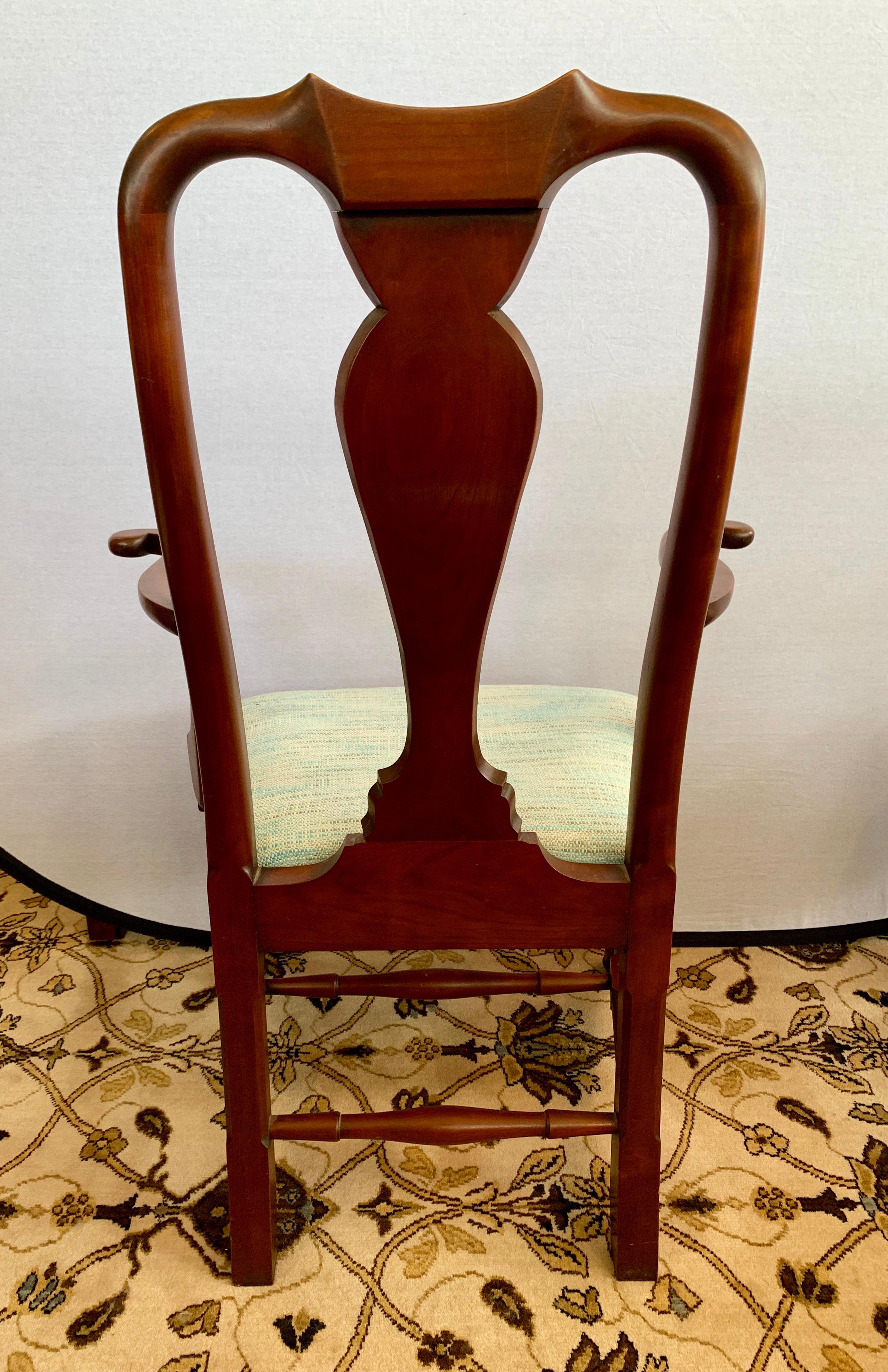 Fabric Pair of Signed Eldred Cherry Wood Armchairs