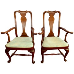 Pair of Signed Eldred Cherry Wood Armchairs