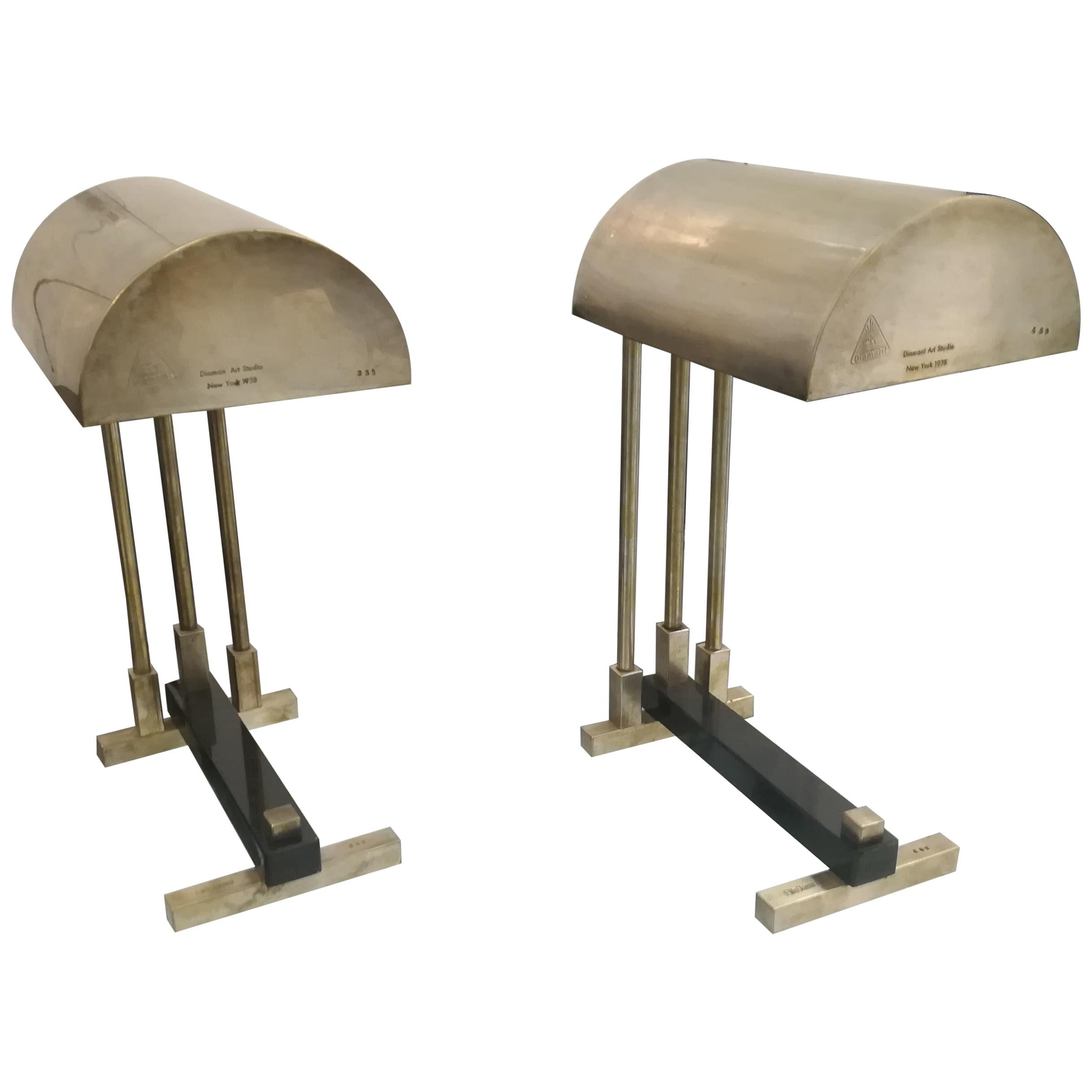 Pair of Signed Elite Diamant Table Lamps, NY, 1938