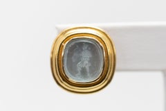 Pair of Signed Elizabeth Locke Artemis Glass Intaglio Earrings in Yellow Gold