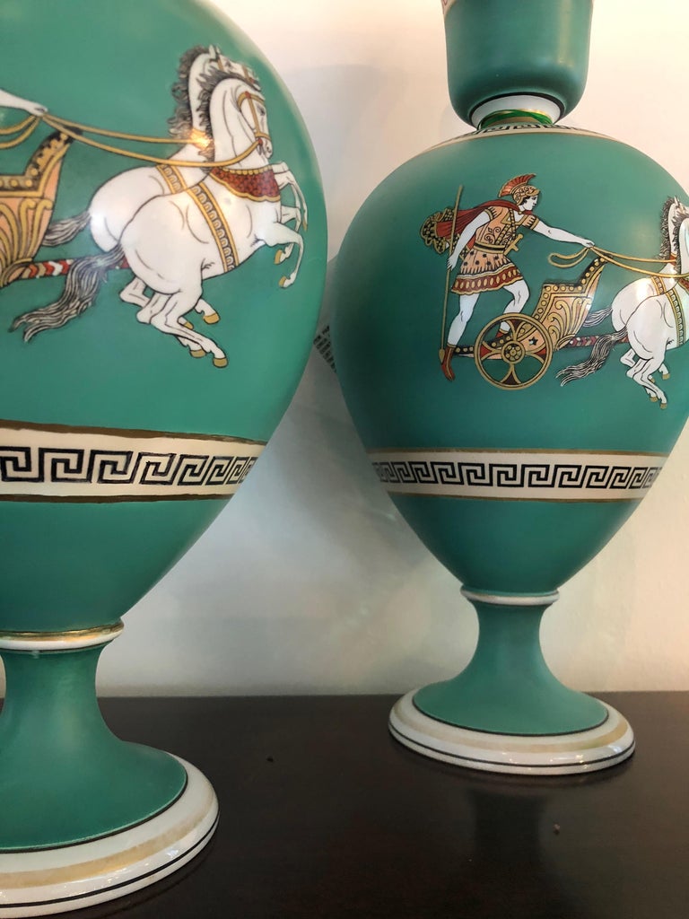 Pair of Signed F and R Pratt Earthenware Grecian/Roman Themed Greek Key