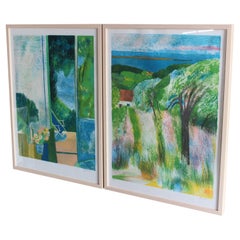Pair of Signed Framed Lithographs by Guy Bardone, France, 1960s