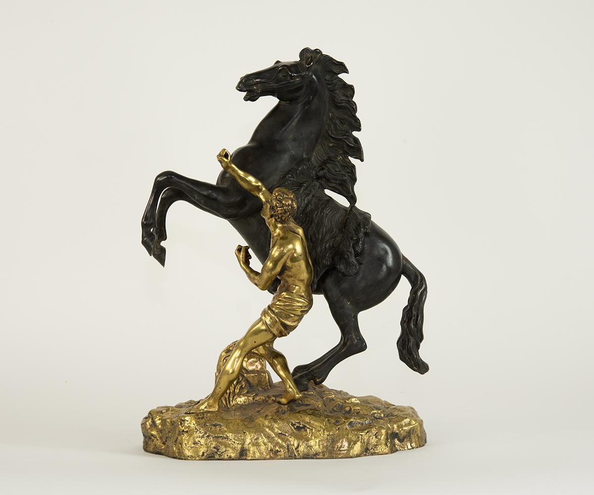 Pair of Signed French Gilt Bronze Marley Horses In Good Condition In Laguna Beach, CA