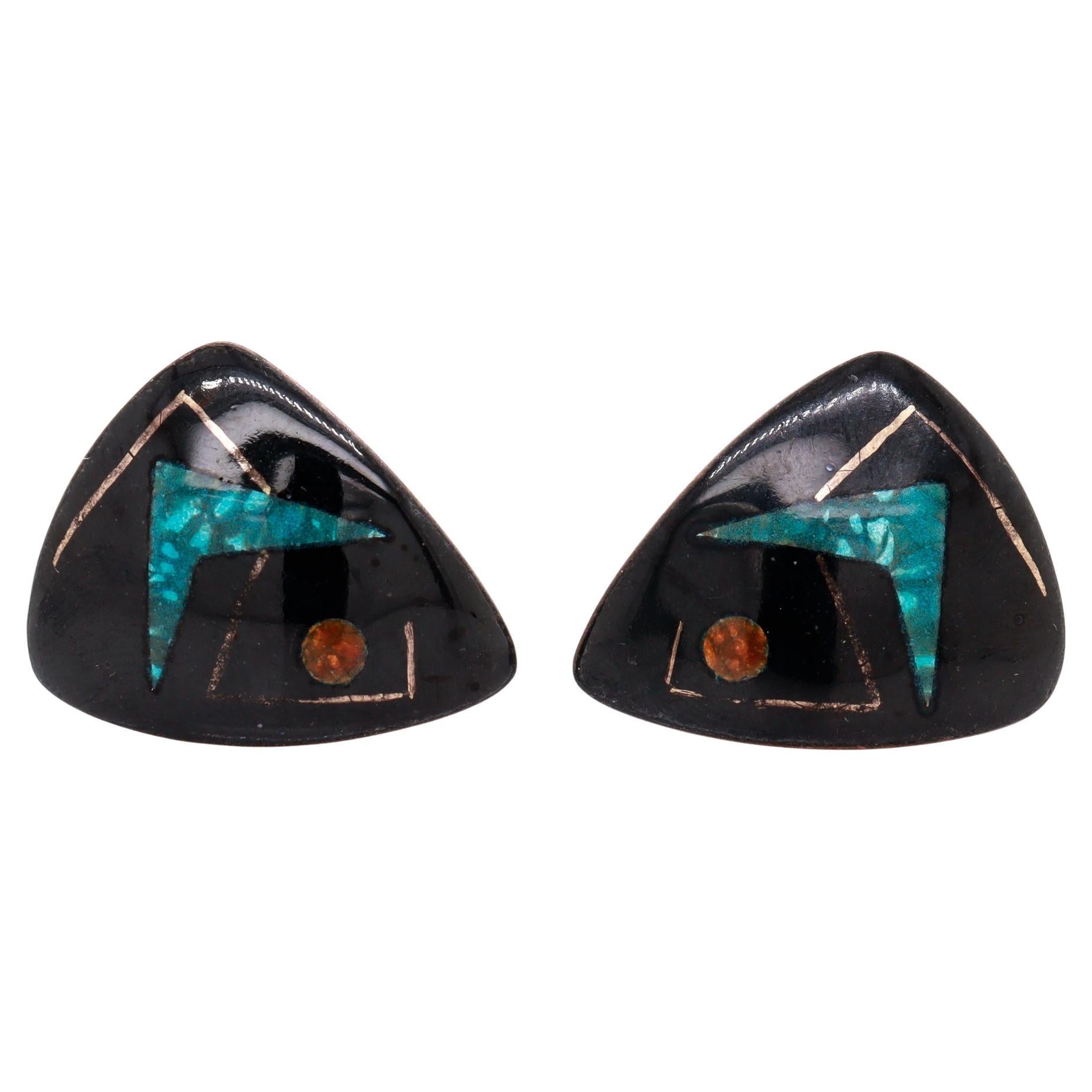 Pair of Signed George Faddis Modernist Copper and Enamel Cufflinks