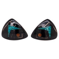 Pair of Signed George Faddis Modernist Copper and Enamel Cufflinks