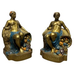 Pair of Signed "Goddess of Abundance" Bookends Attributed to Pompeian Bronze