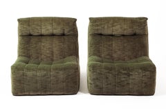Pair of Signed Green Corduroy Slipper Chairs by Steiner Sièges - France 1970's