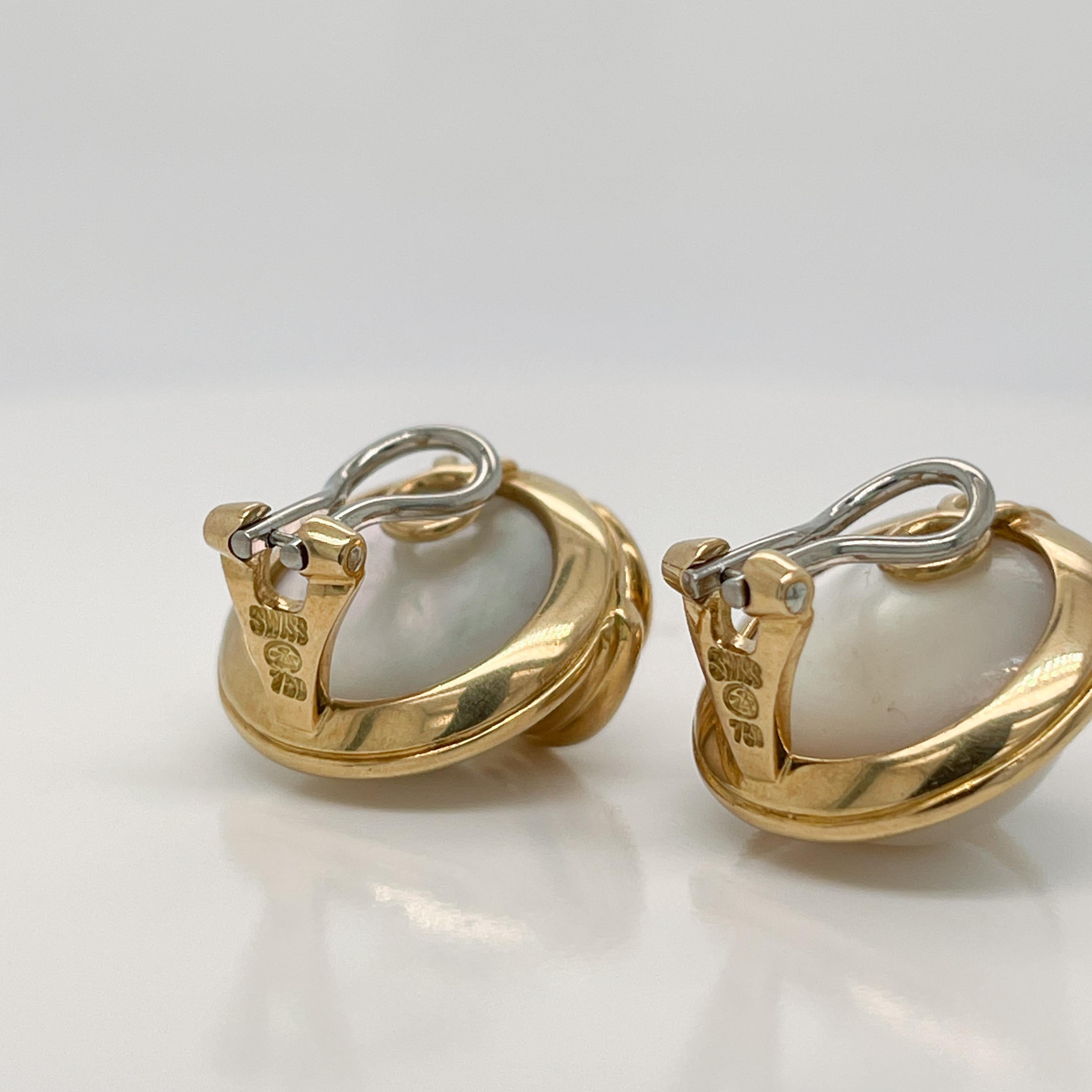 Pair of Signed Gübelin 18K Gold, Diamond & Mabe Pearl Clip-On Earrings For Sale 4