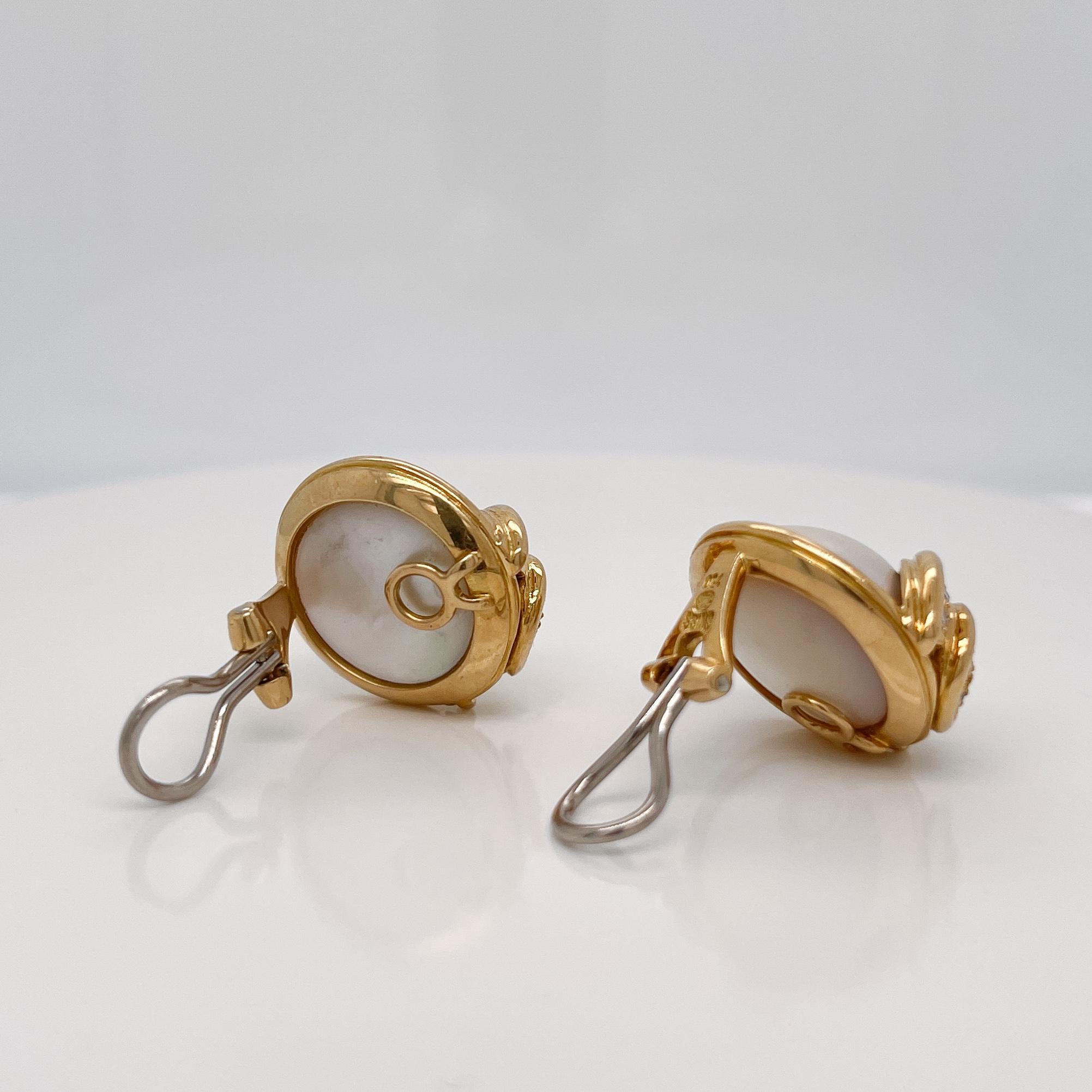 Pair of Signed Gübelin 18K Gold, Diamond & Mabe Pearl Clip-On Earrings For Sale 2