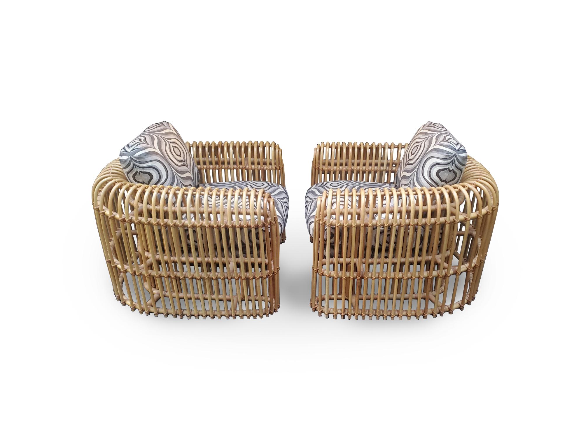 Paire de chaises longues signées Henry Olko en rotin et canne Rib Series en vente 6