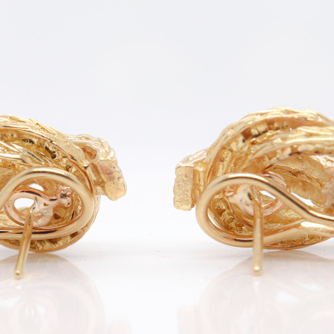 Pair of Signed Hermes 18k Gold Vendôme Earrings For Sale 5