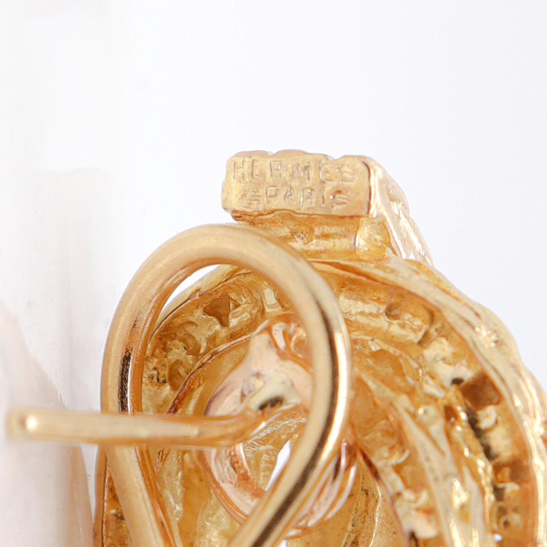 Pair of Signed Hermes 18k Gold Vendôme Earrings For Sale 6