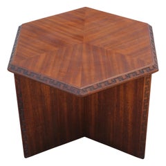 Pair of Signed Hexagon Greek Key End Tables by Frank Lloyd Wright for Henredon