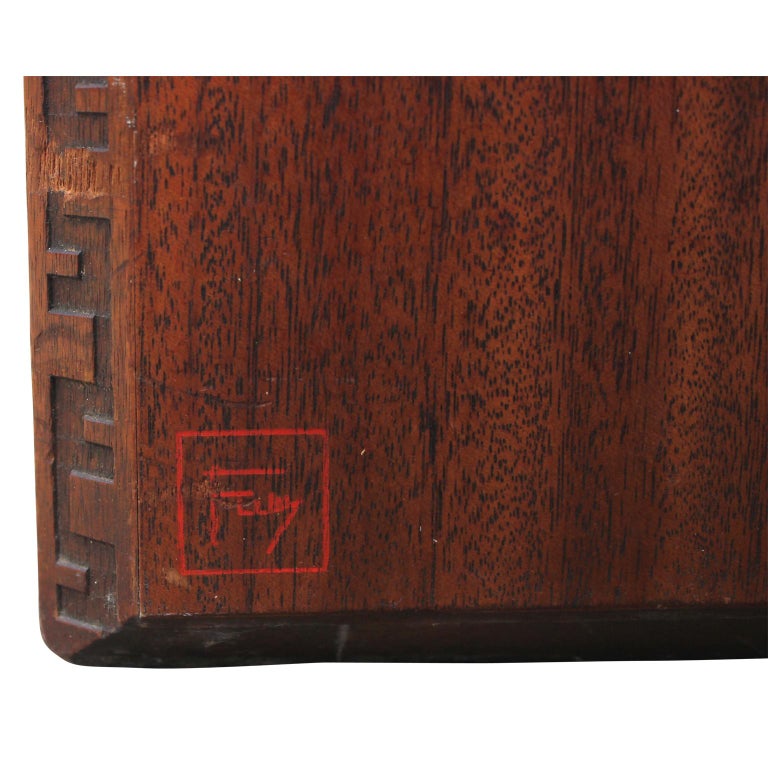 Pair of Signed Hexagon Greek Key End Tables by Frank Lloyd Wright for