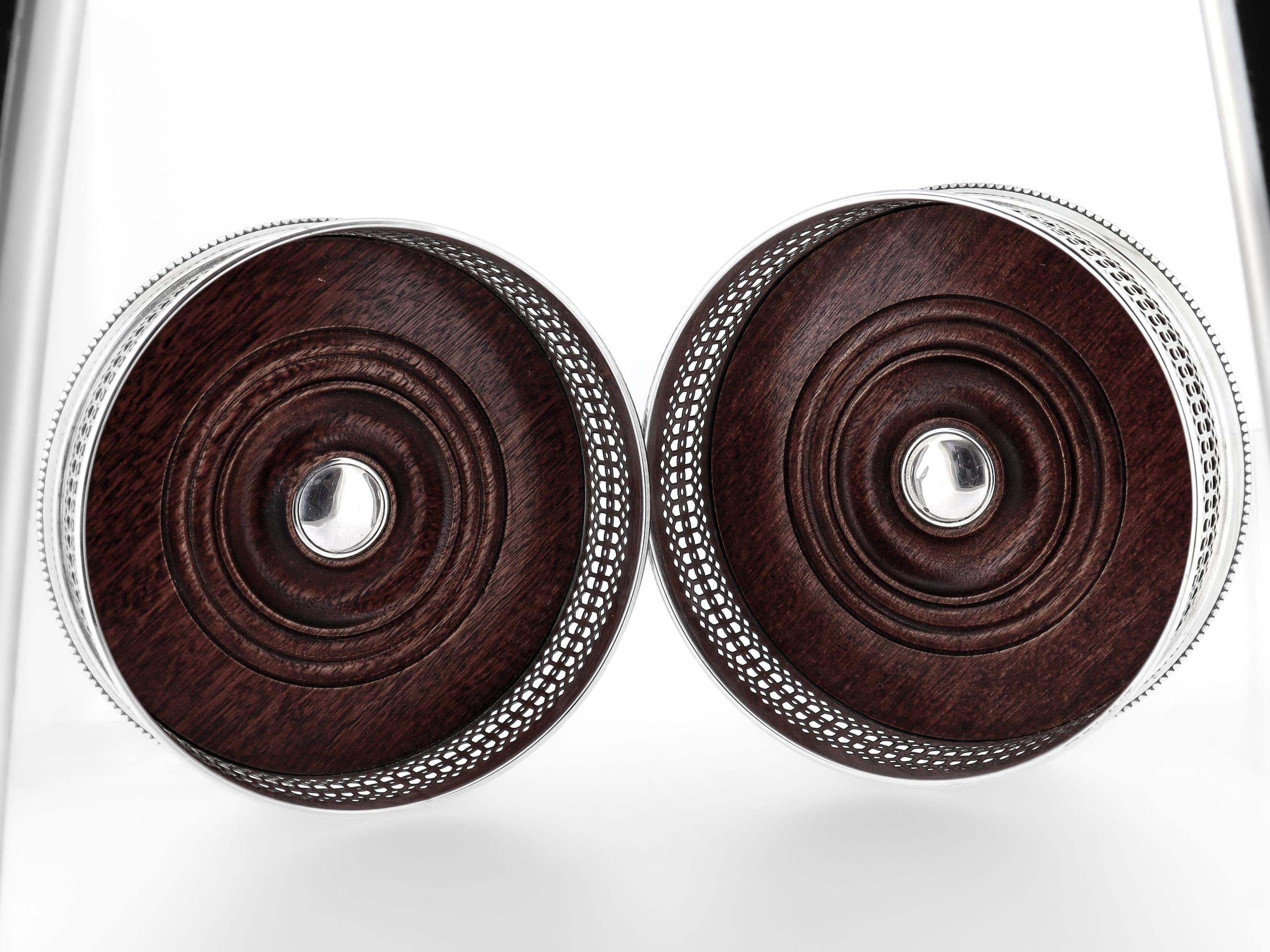 Paar signierte Israel Freeman & Son Sterling Silber & Wood Wein Untersetzer im Angebot 6