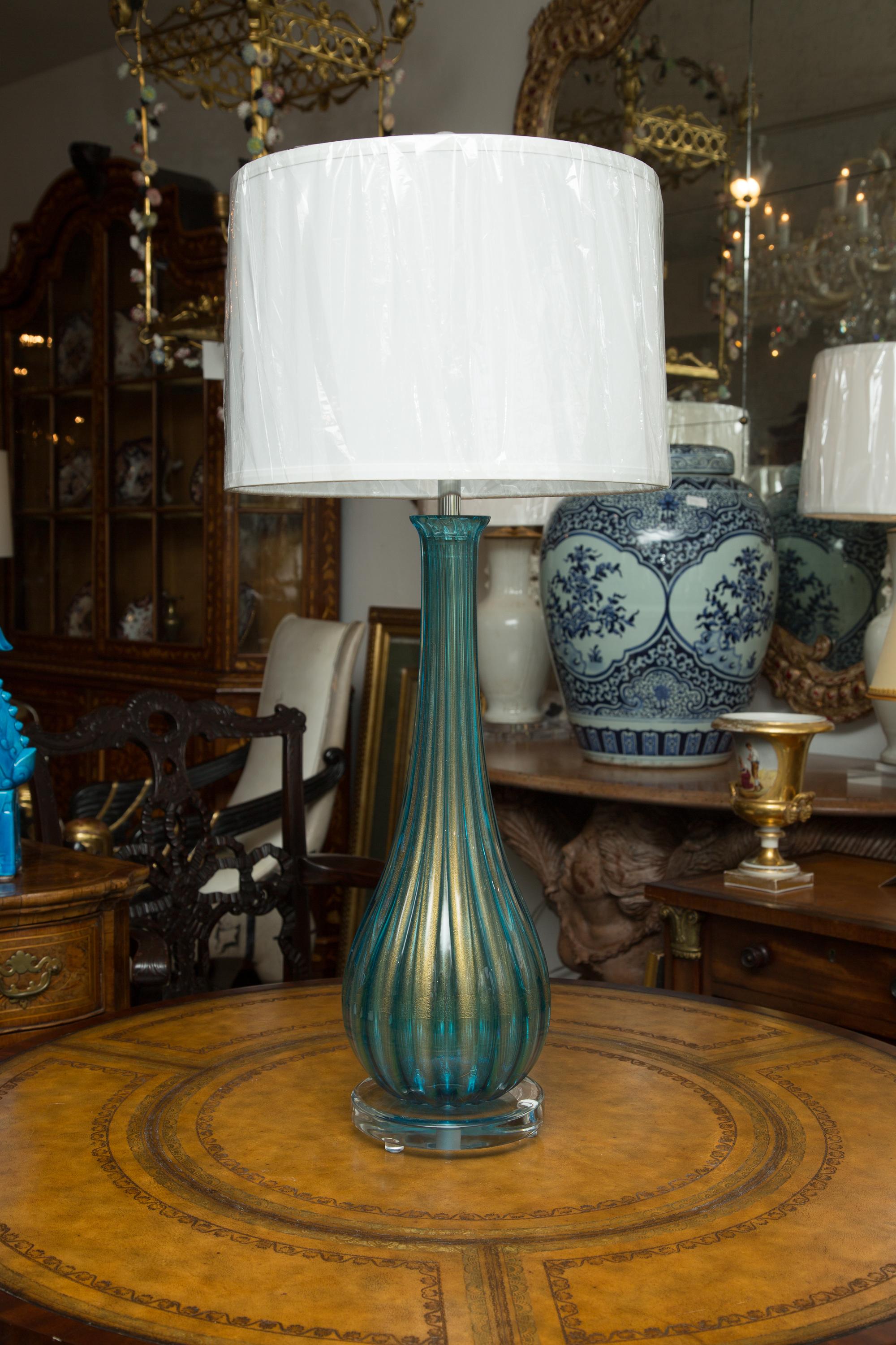 20th Century Pair of Signed Italian Murano Glass Table Lamps
