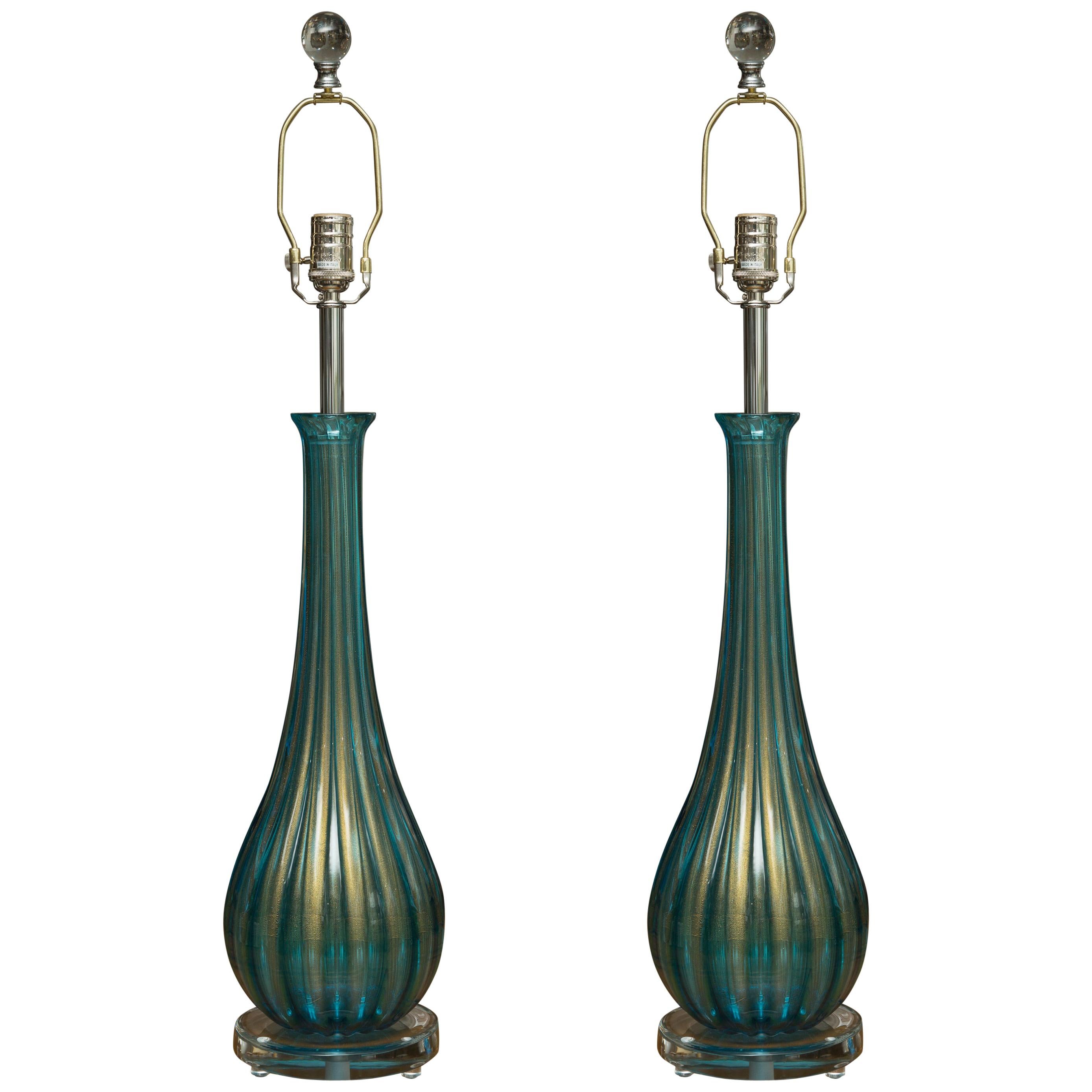 Pair of Signed Italian Murano Glass Table Lamps
