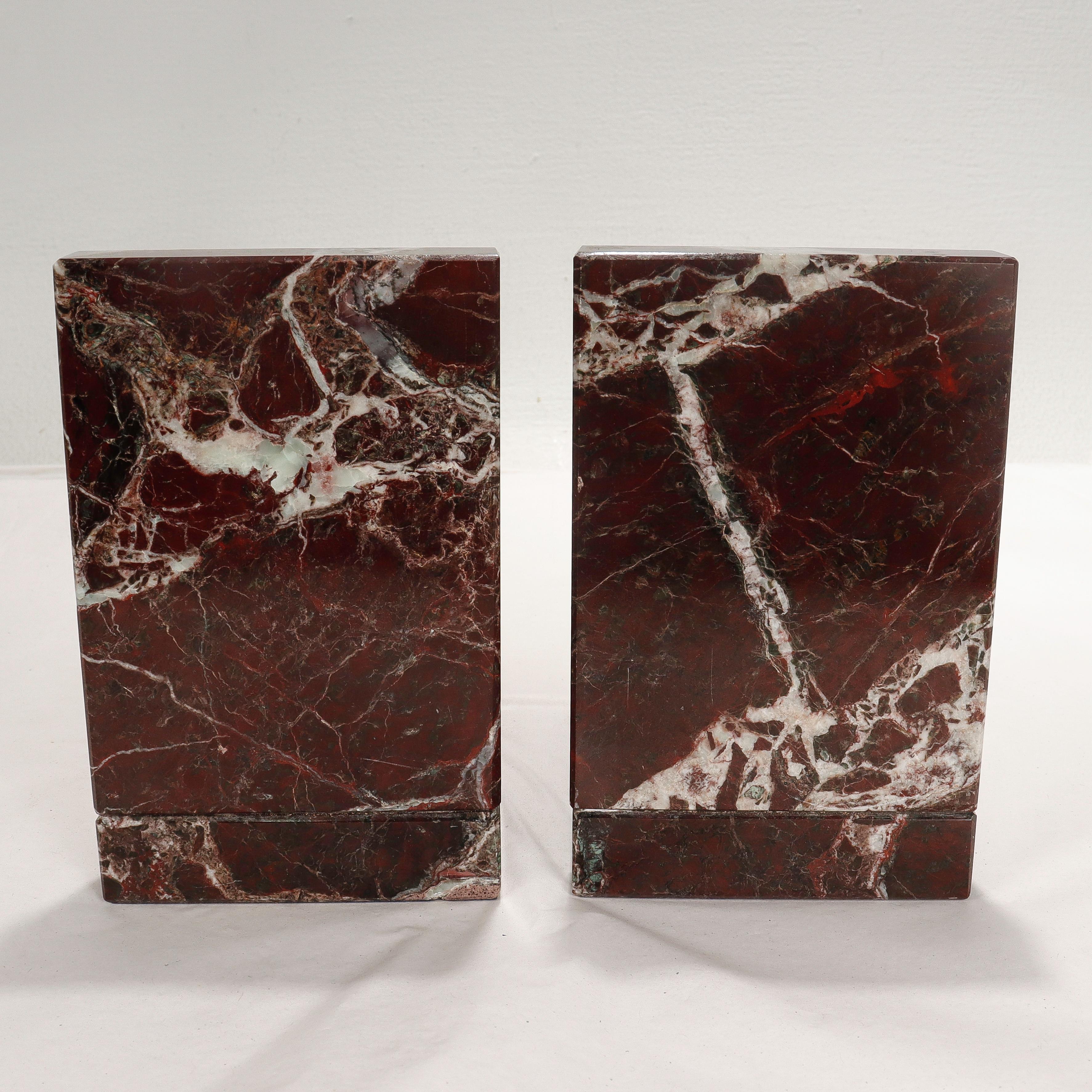 Pair of Signed Italian R. Romanelli Pink & Burgundy Marble Bookends 5