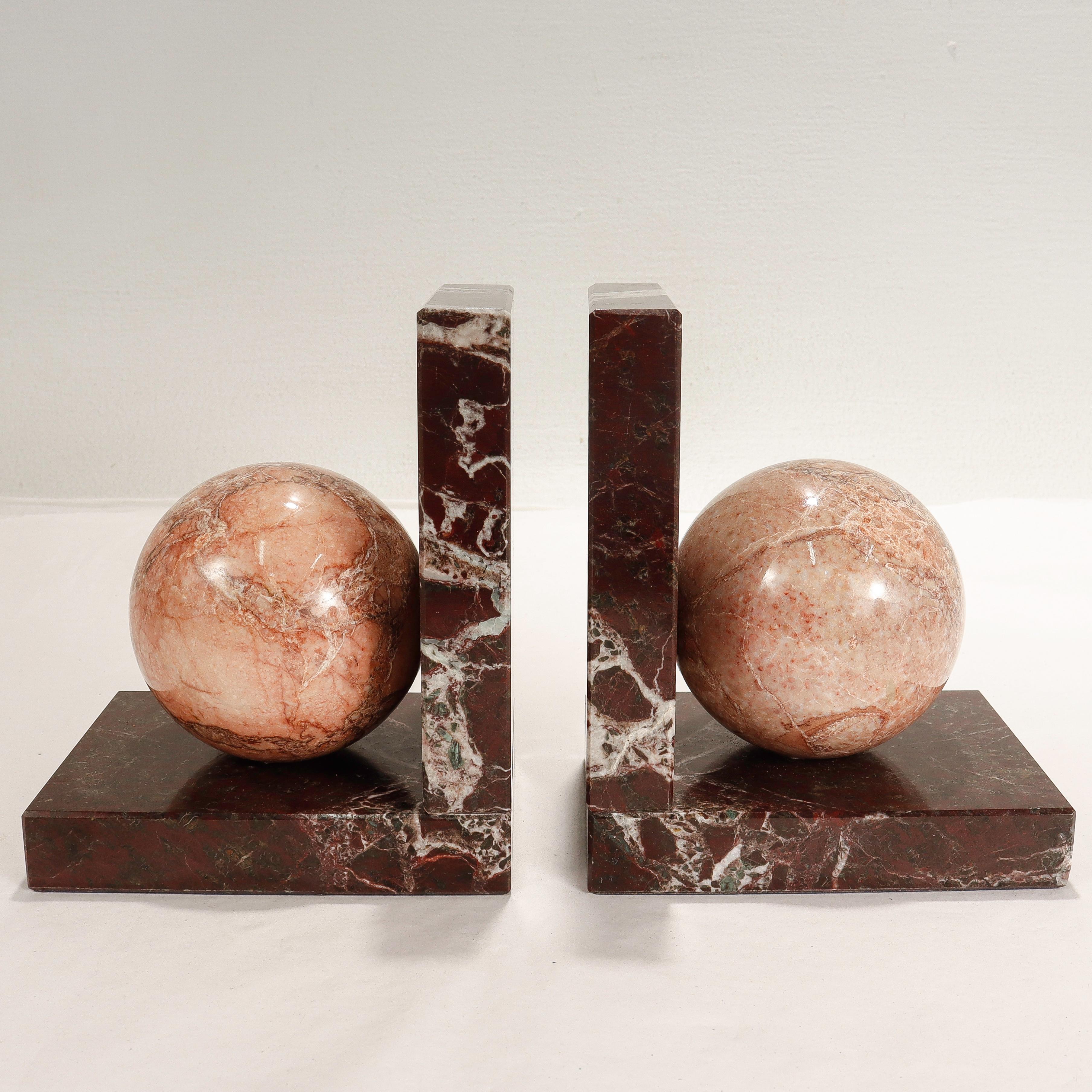 Modern Pair of Signed Italian R. Romanelli Pink & Burgundy Marble Bookends