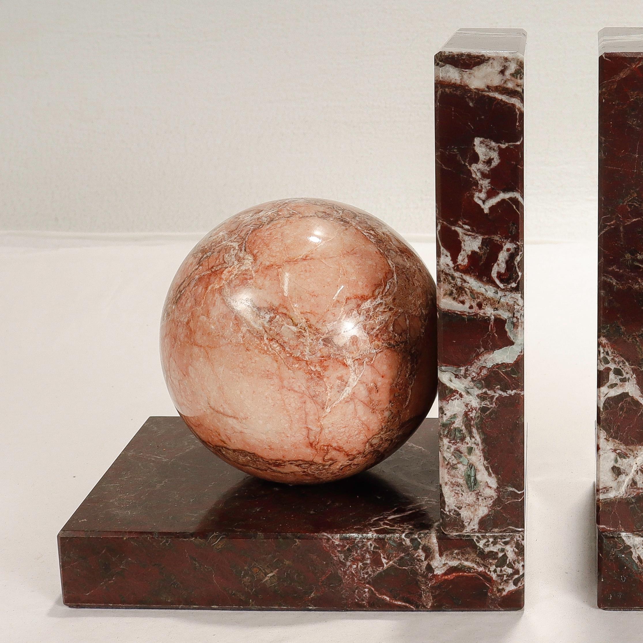 Pair of Signed Italian R. Romanelli Pink & Burgundy Marble Bookends In Good Condition In Philadelphia, PA