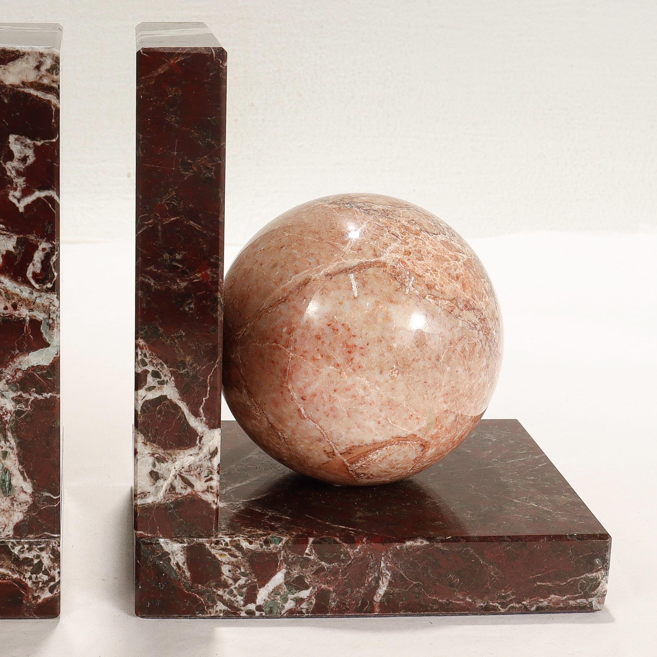 20th Century Pair of Signed Italian R. Romanelli Pink & Burgundy Marble Bookends