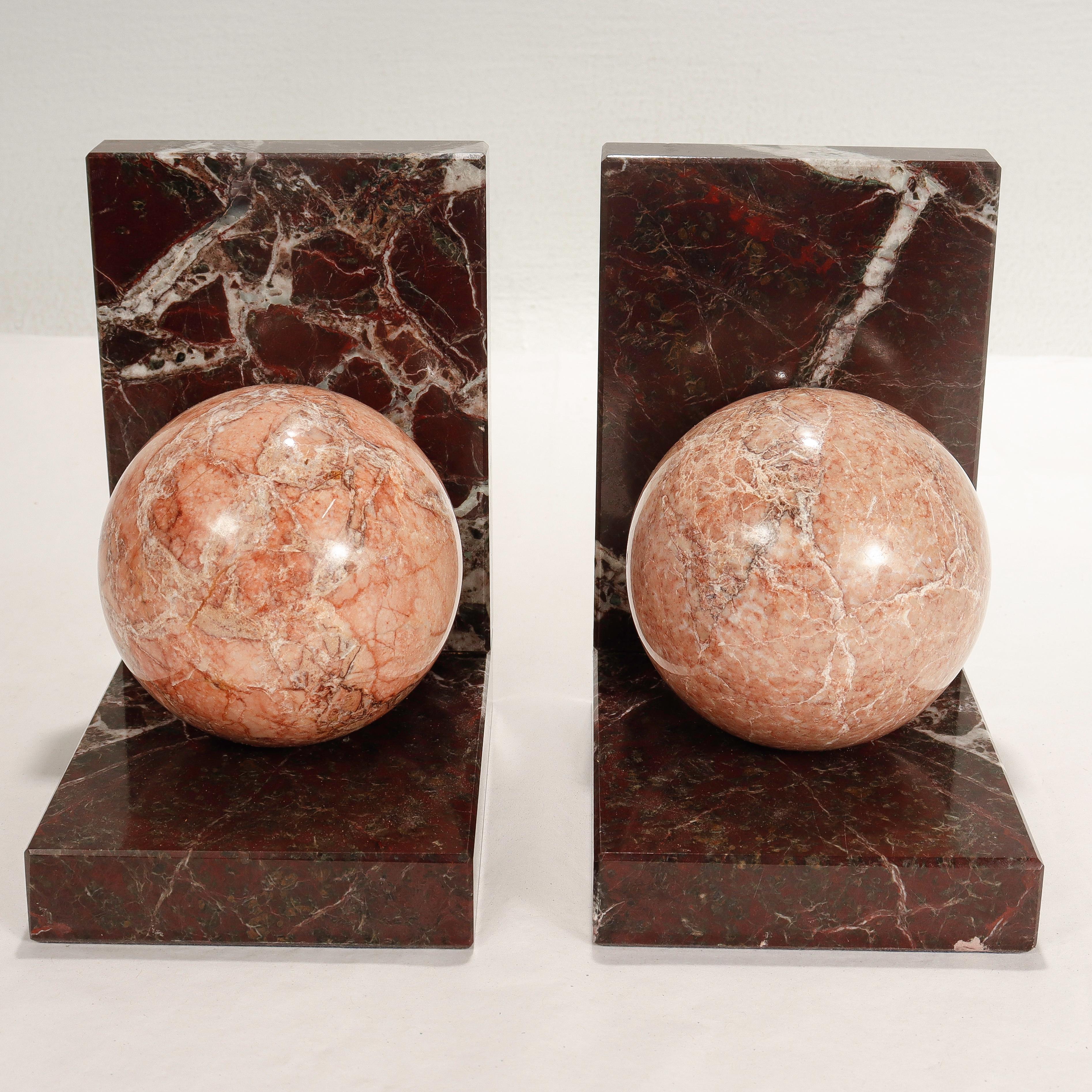 Pair of Signed Italian R. Romanelli Pink & Burgundy Marble Bookends 2