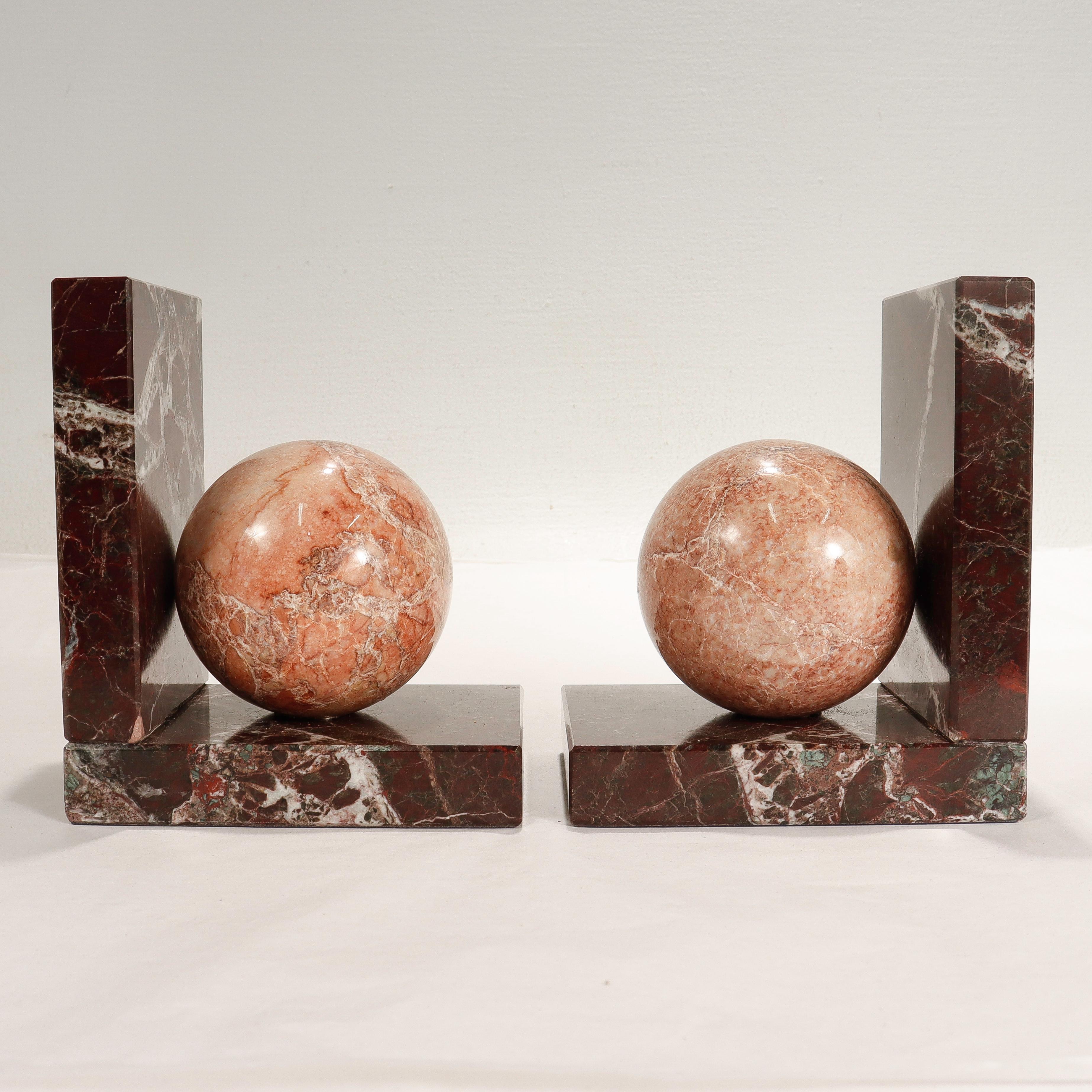 Pair of Signed Italian R. Romanelli Pink & Burgundy Marble Bookends 3