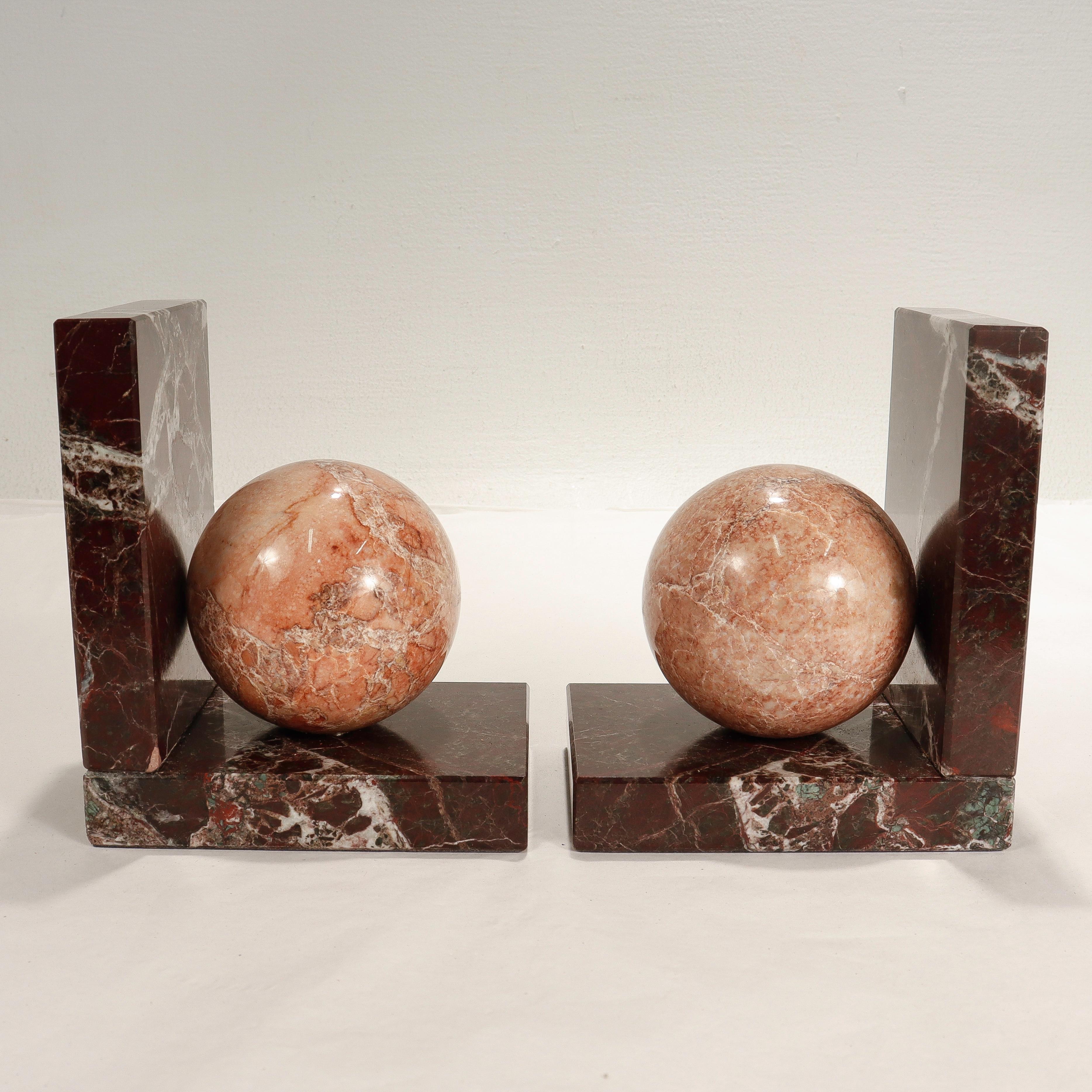 Pair of Signed Italian R. Romanelli Pink & Burgundy Marble Bookends 4