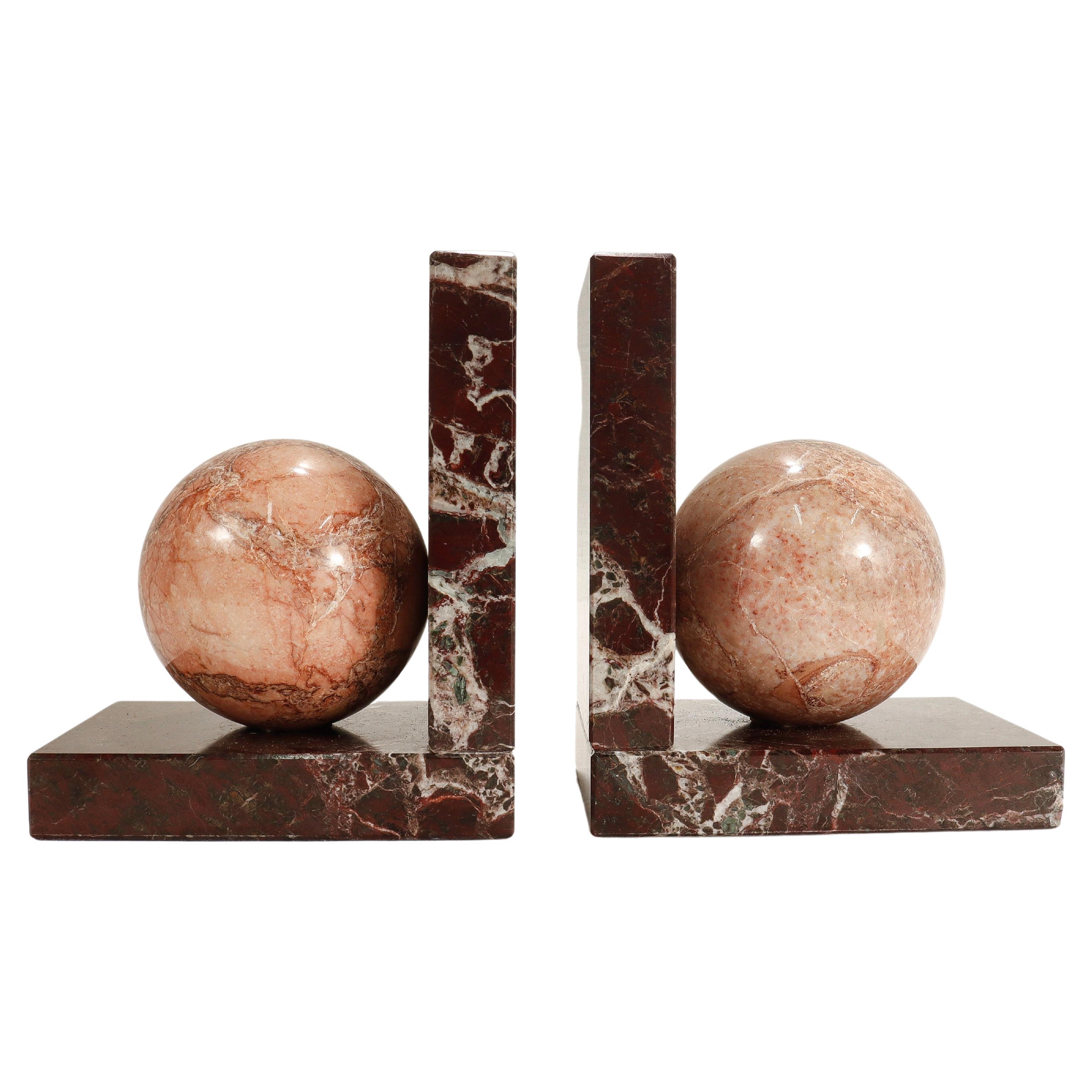 Pair of Signed Italian R. Romanelli Pink & Burgundy Marble Bookends
