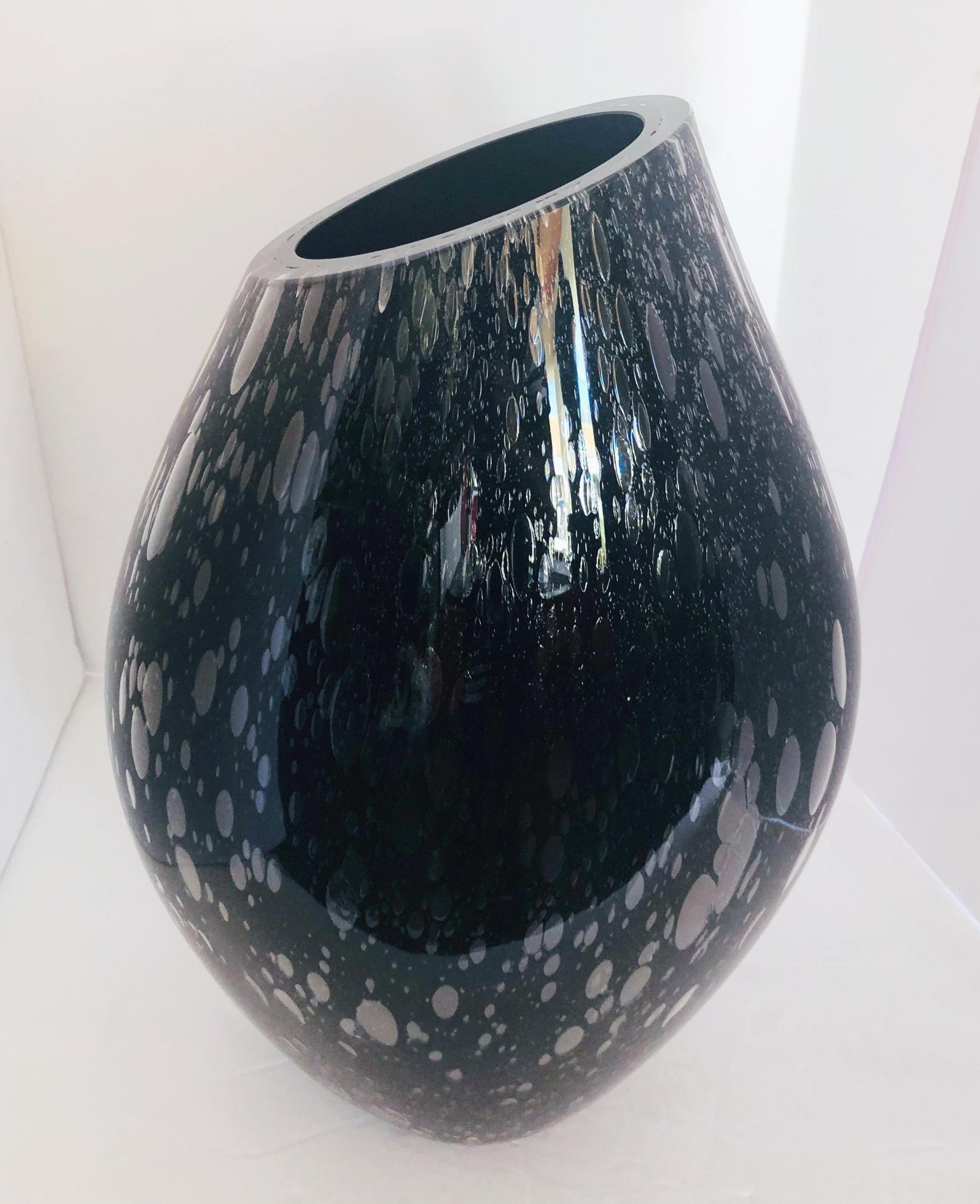 Two Signed Italian Vases w/ Black Murano Glass by Alberto Donà, 1980s For Sale 1