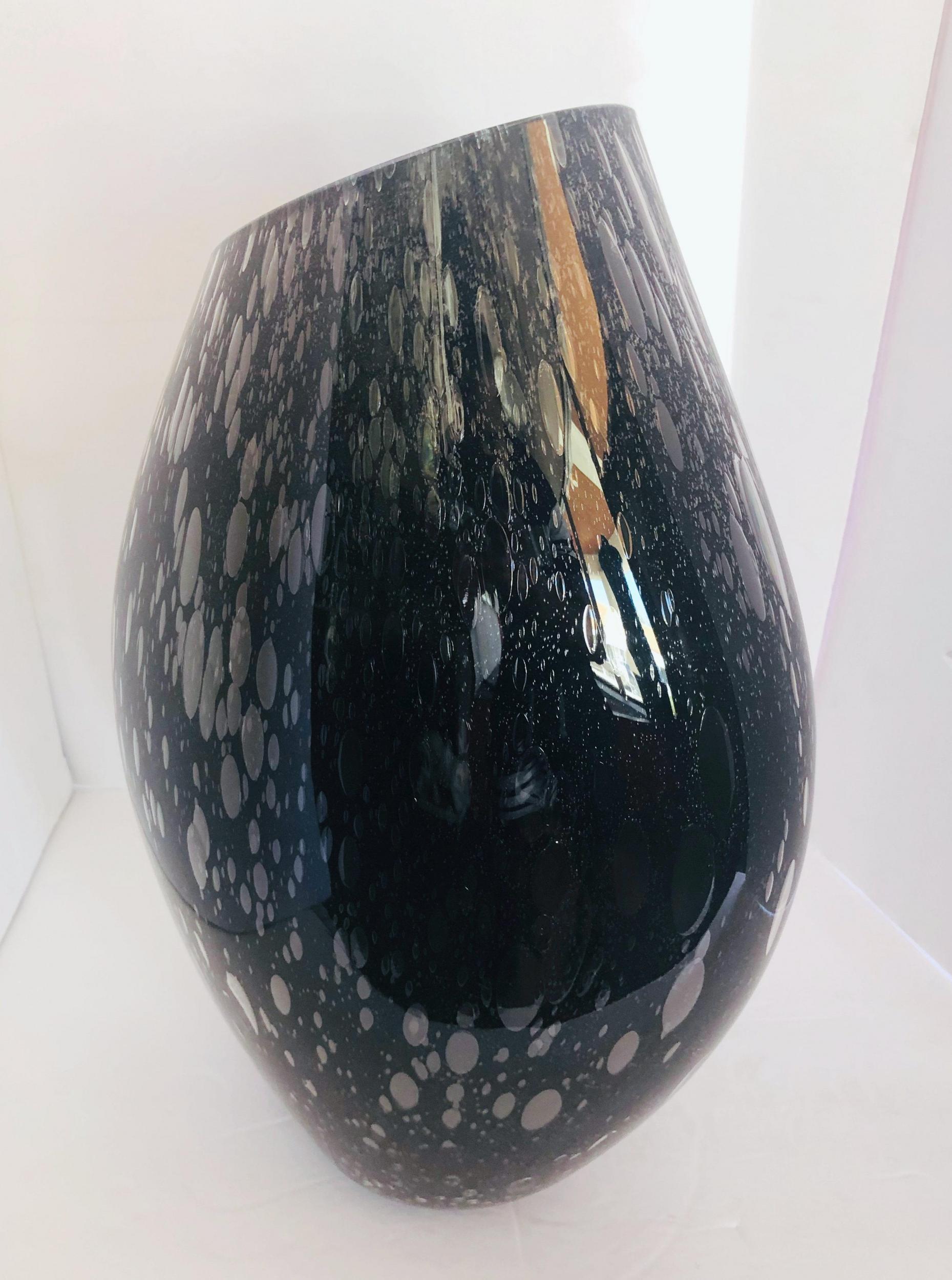 Two Signed Italian Vases w/ Black Murano Glass by Alberto Donà, 1980s For Sale 2