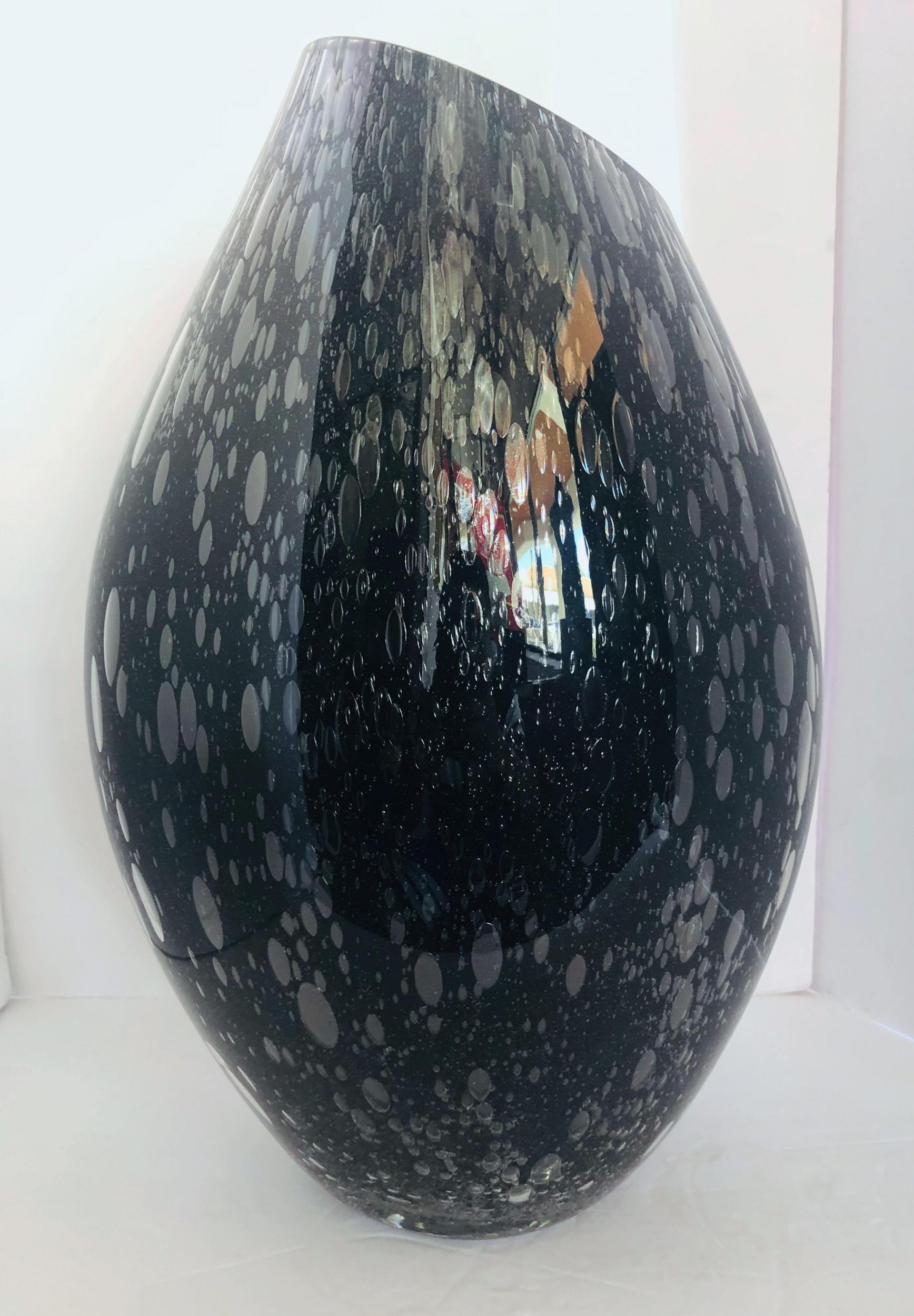 Two Signed Italian Vases w/ Black Murano Glass by Alberto Donà, 1980s For Sale 3
