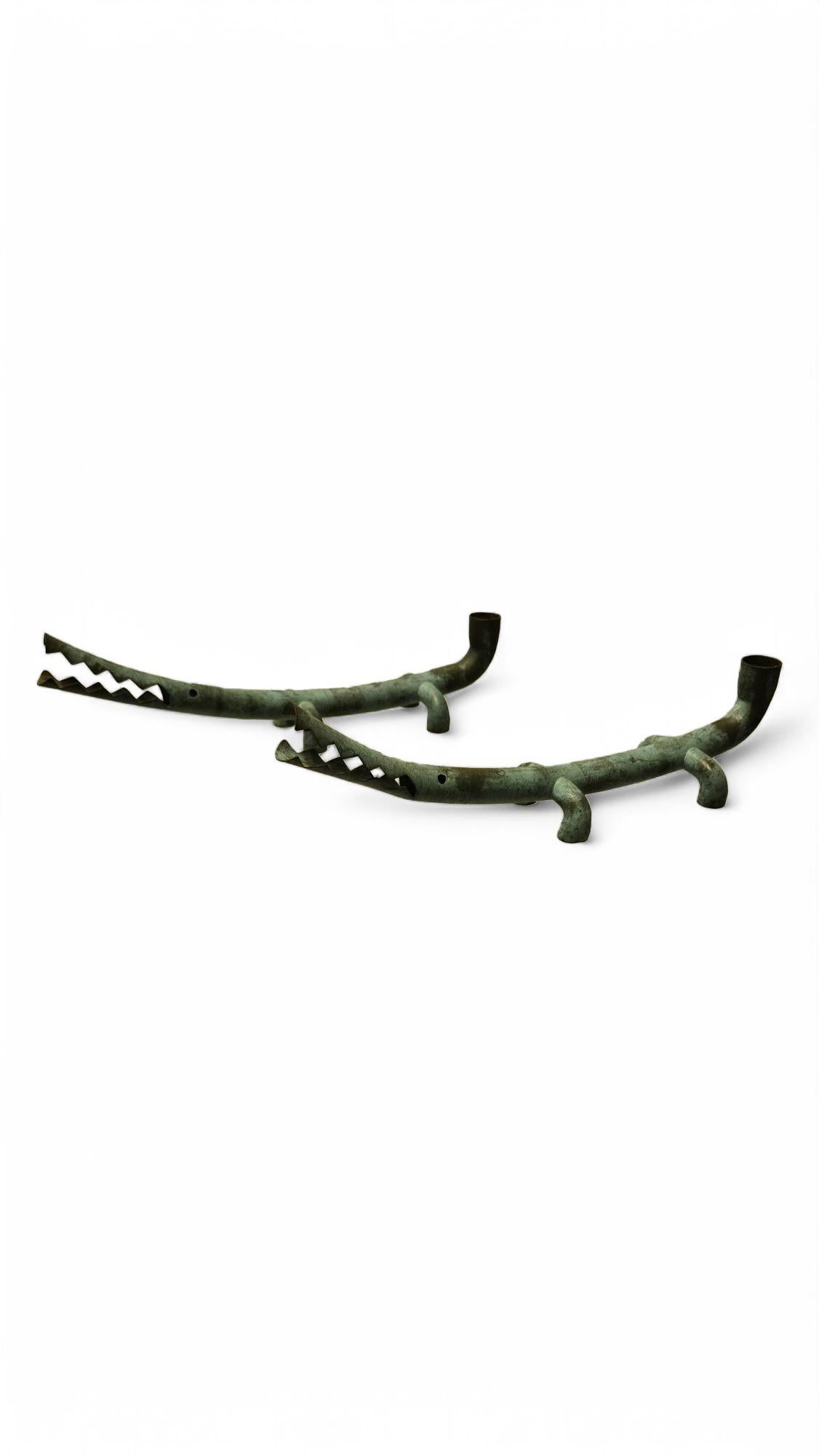 Pair of Signed Jonathan Bonner Alligator Candleholders In Good Condition For Sale In Middlesex, NJ