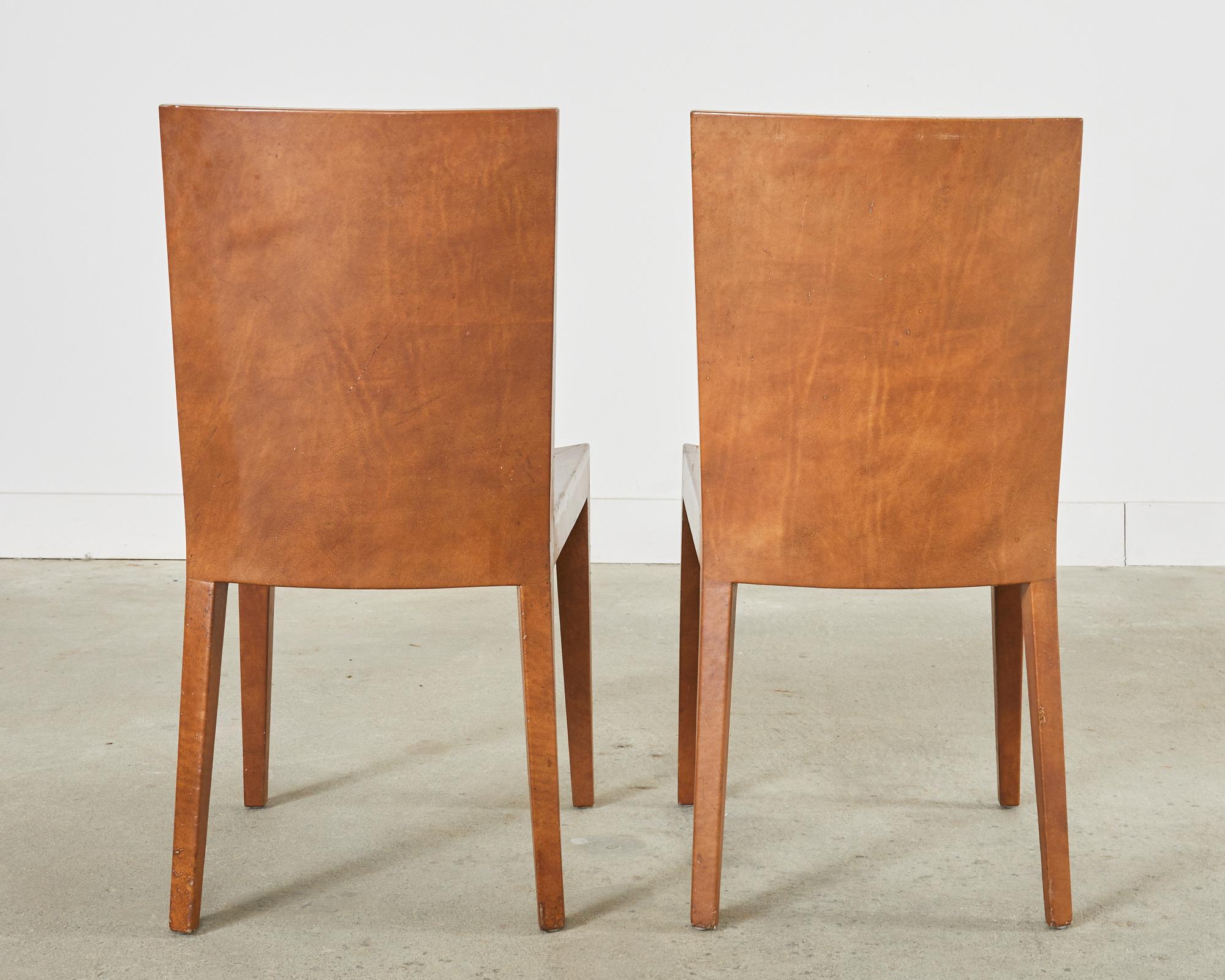 Pair of Signed Karl Springer Goatskin JMF Chairs, 1986 For Sale 8