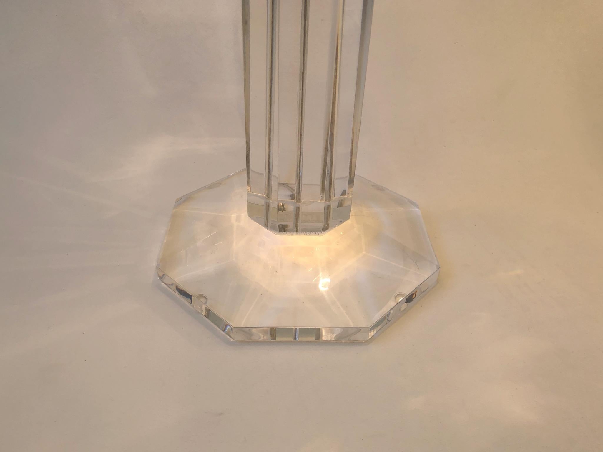 Late 20th Century Pair of Signed Karl Springer Lucite and Brass Table Lamps