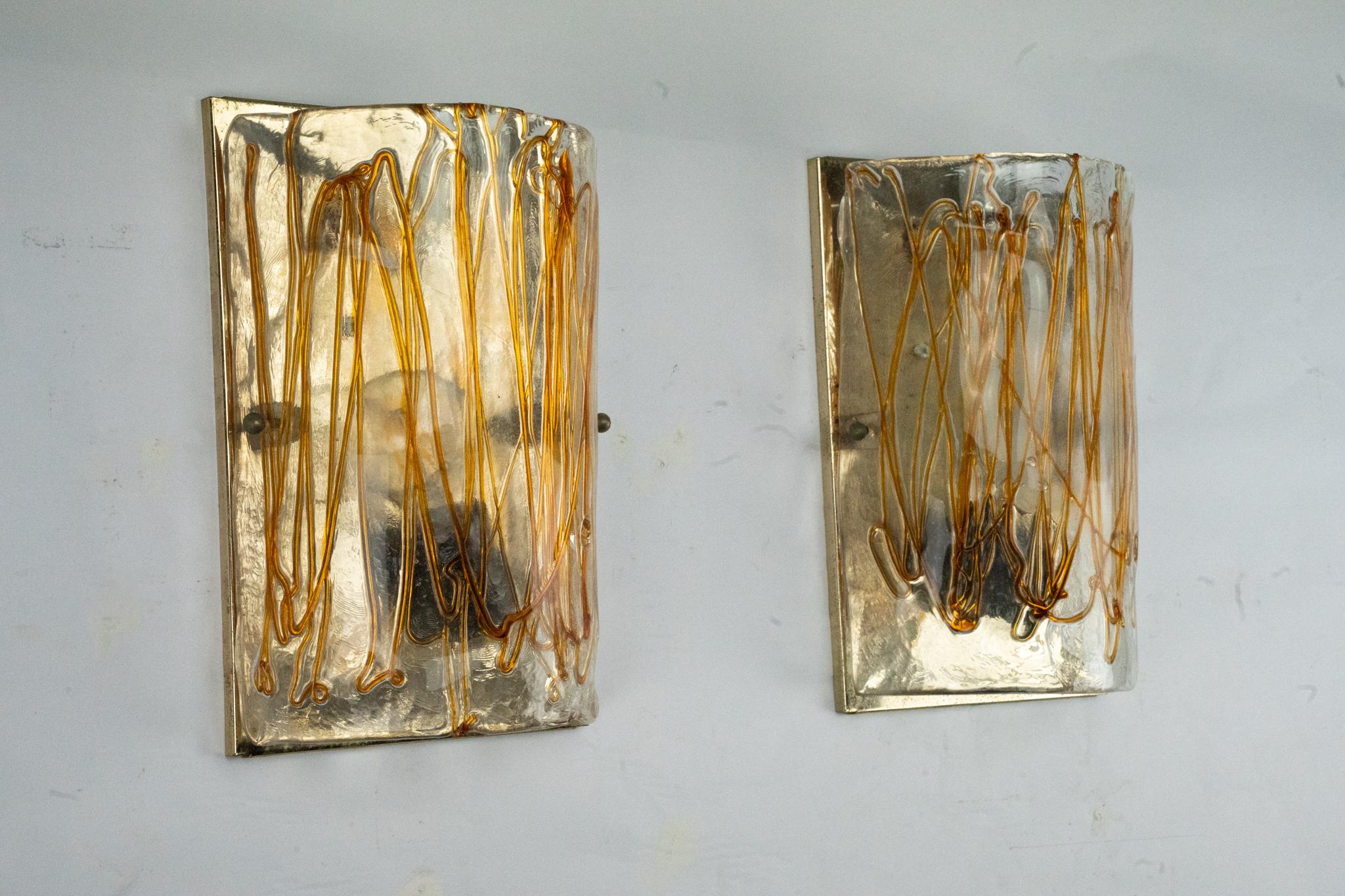 Pareja de apliques de cristal de Murano grueso firmados por La Murrina. Italia, años setenta. en Bueno estado para la venta en Catania, CT