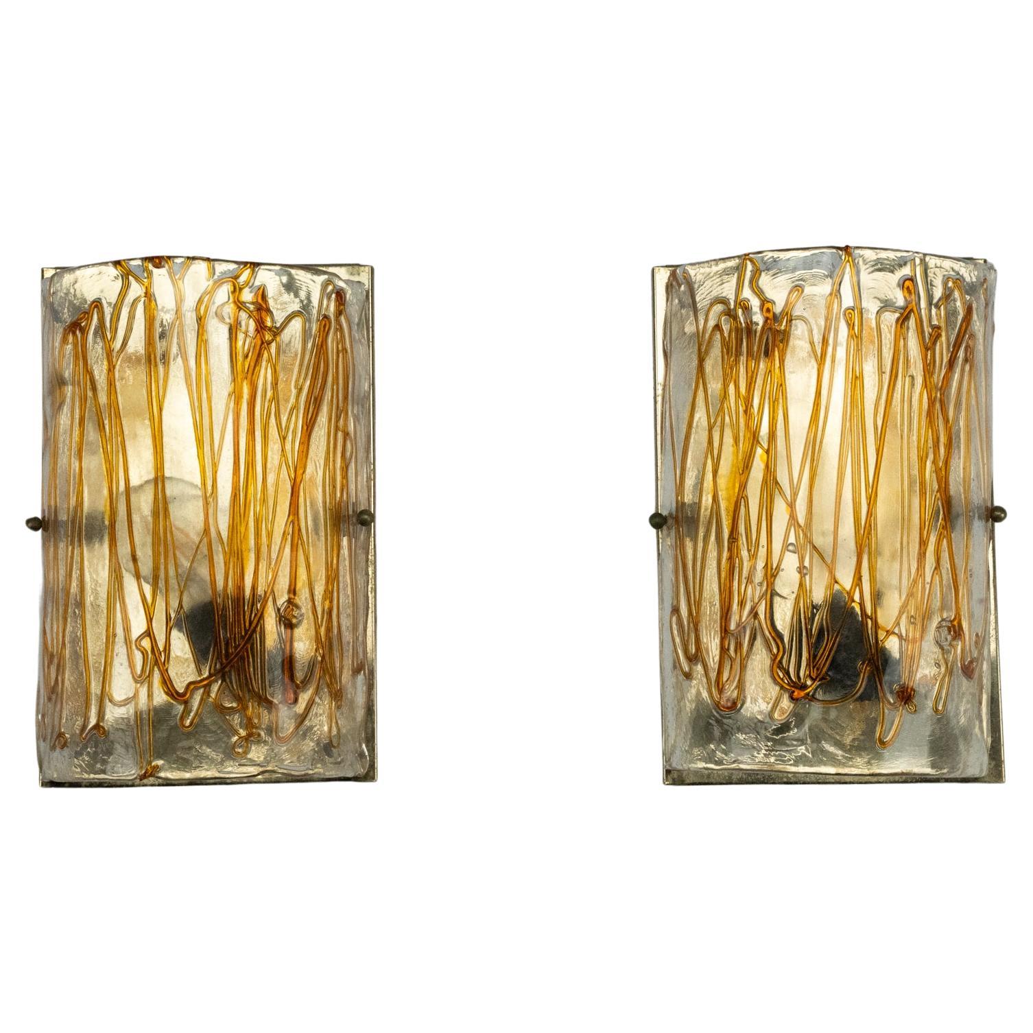 Pareja de apliques de cristal de Murano grueso firmados por La Murrina. Italia, años setenta. en venta